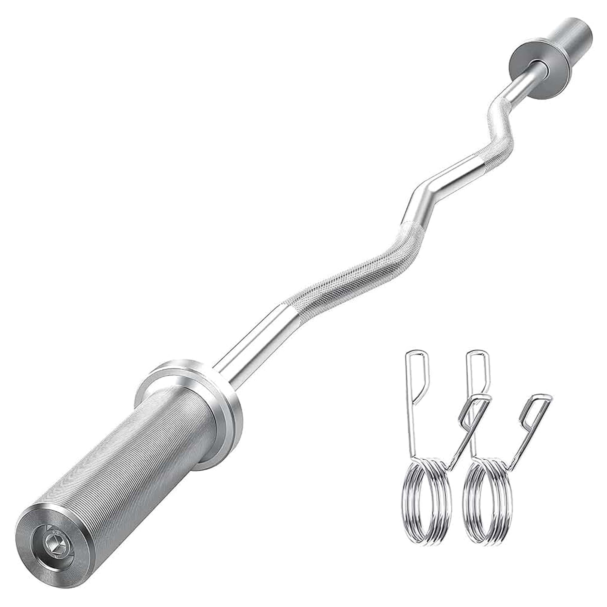 47" Olympic EZ Curl Bar – Chrome Barbell with Spring Collars | 2" Plate Compatible | Ideal for Bicep Curls, Squats & Power Training