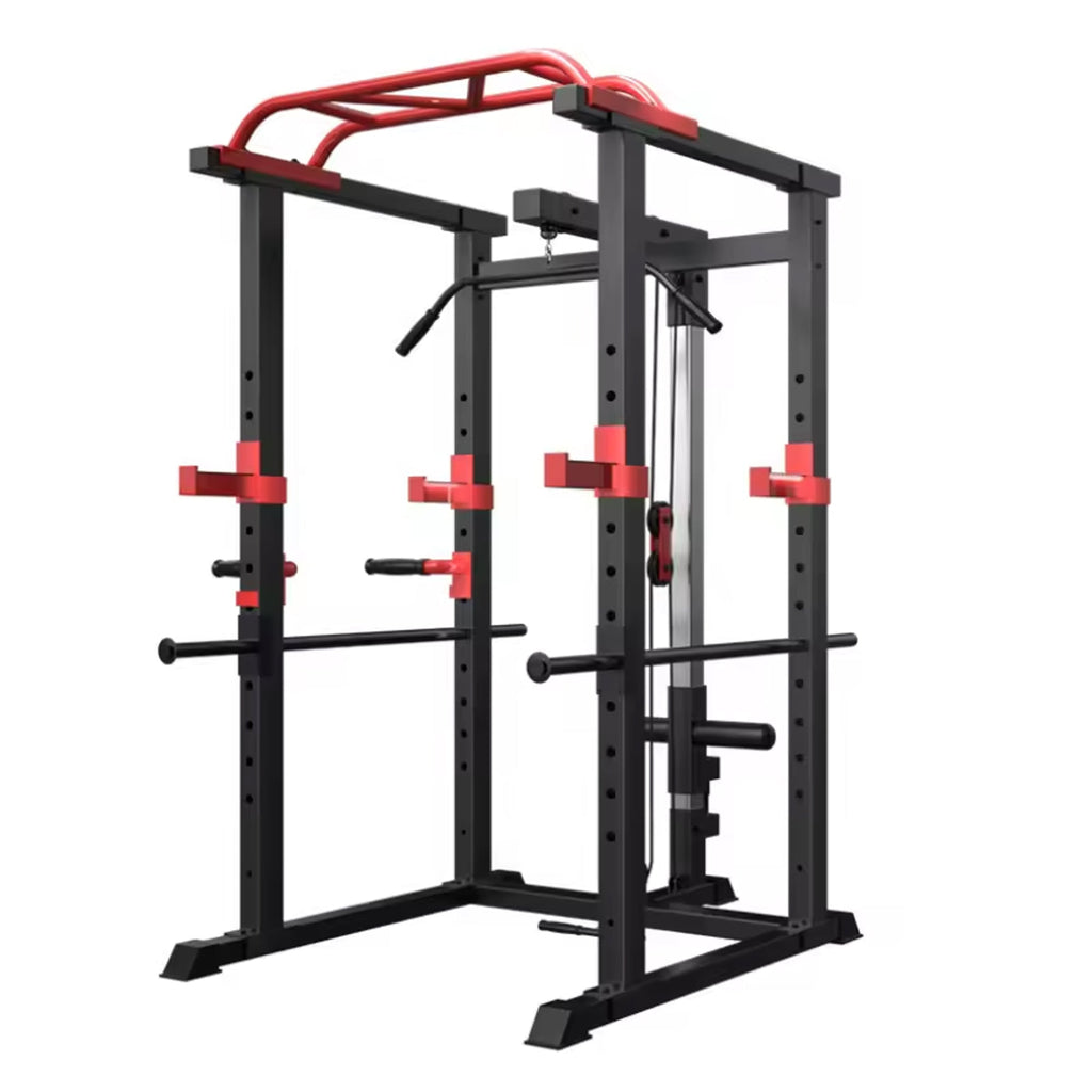 All-in-One Power Rack Cage | Adjustable Multi Gym System with Cable Pulley, Barbell Support & Pull-Up Bar