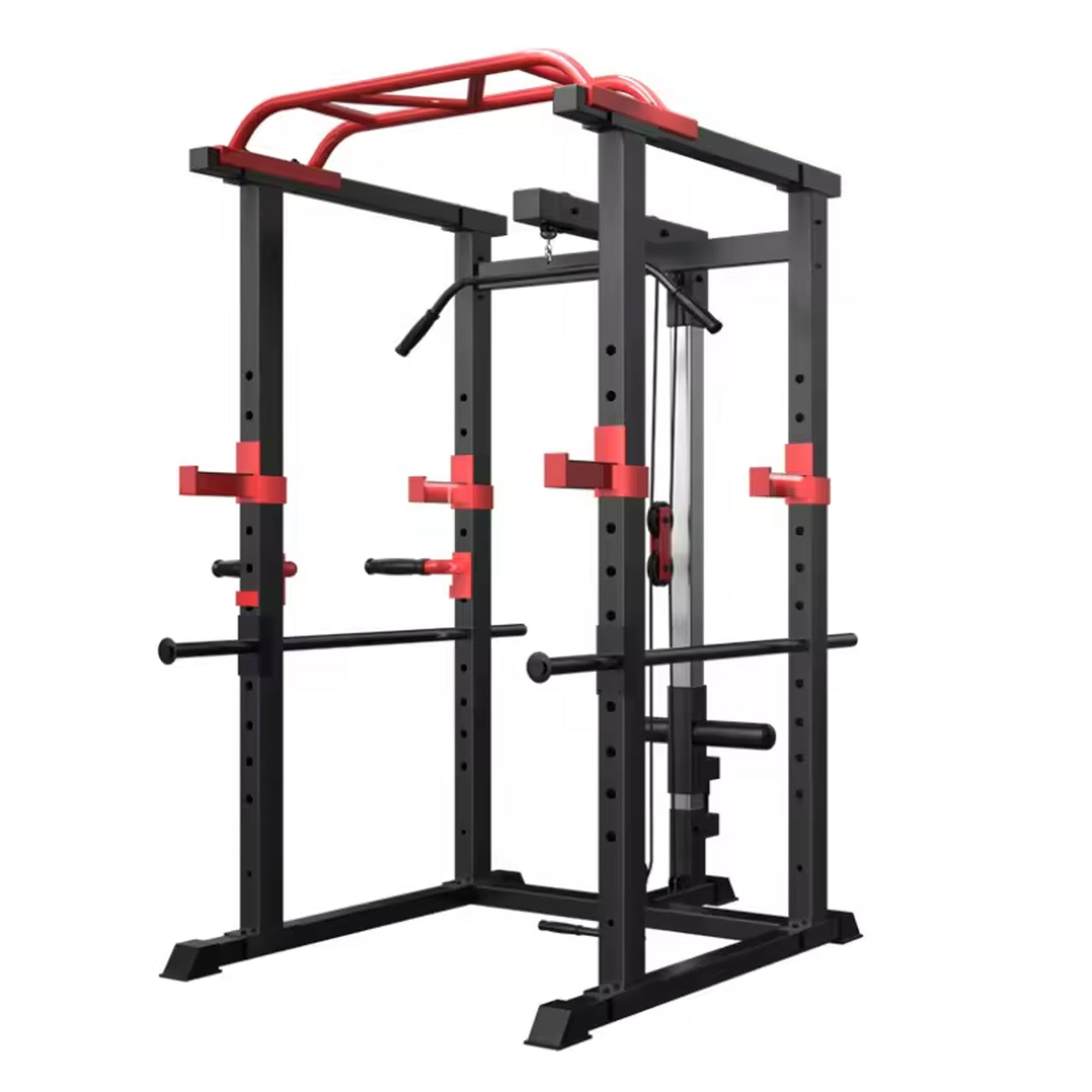All-in-One Power Rack Cage | Adjustable Multi Gym System with Cable Pulley, Barbell Support & Pull-Up Bar
