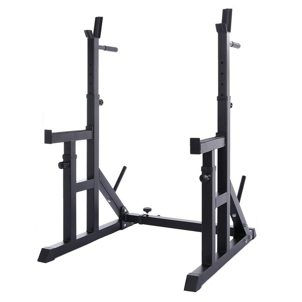 All-in-One Adjustable Barbell Stand | Squat & Bench Press Rack with Dip Handles & Spotter Arms | Heavy-Duty Strength Station for Home Gyms