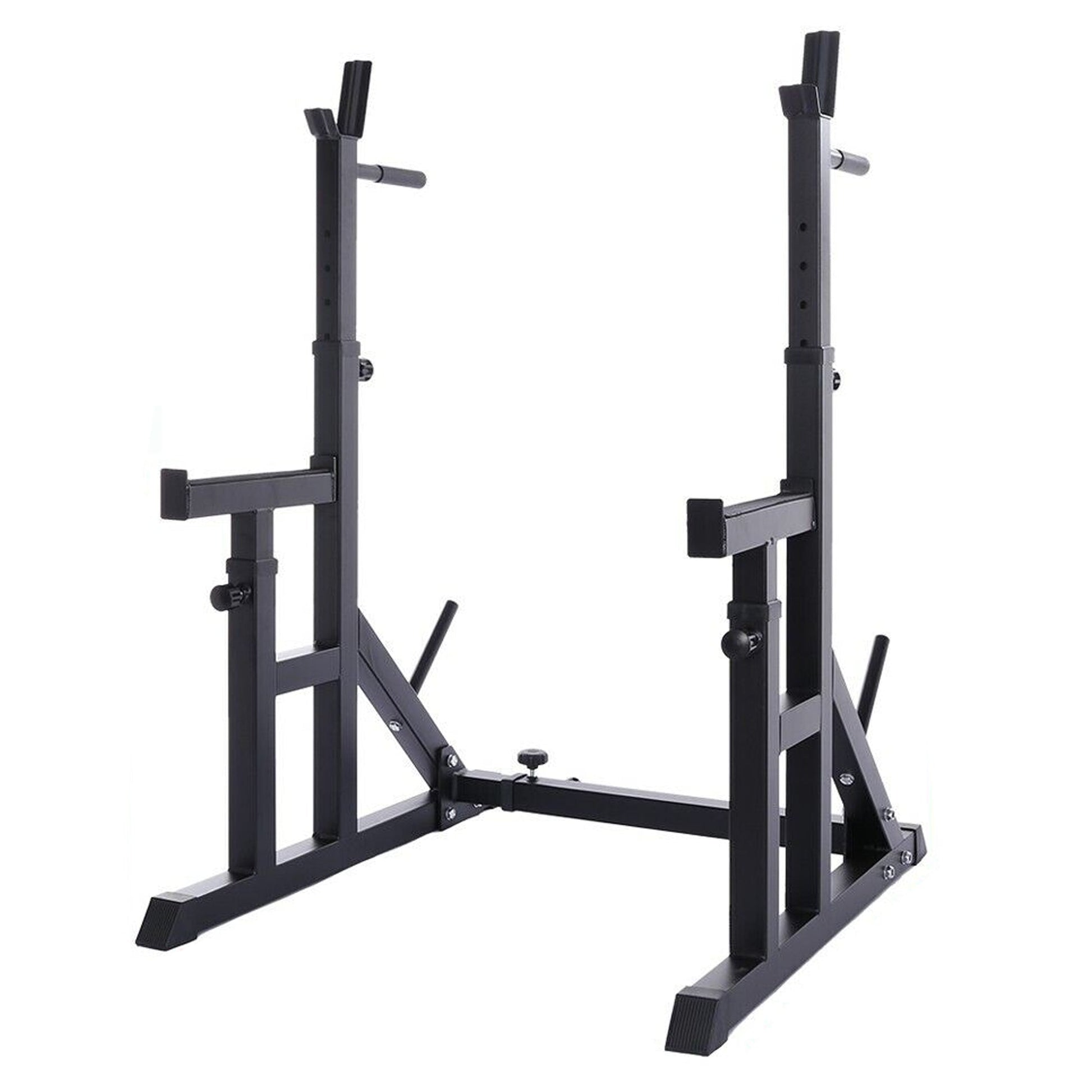 All-in-One Adjustable Barbell Stand | Squat & Bench Press Rack with Dip Handles & Spotter Arms | Heavy-Duty Strength Station for Home Gyms