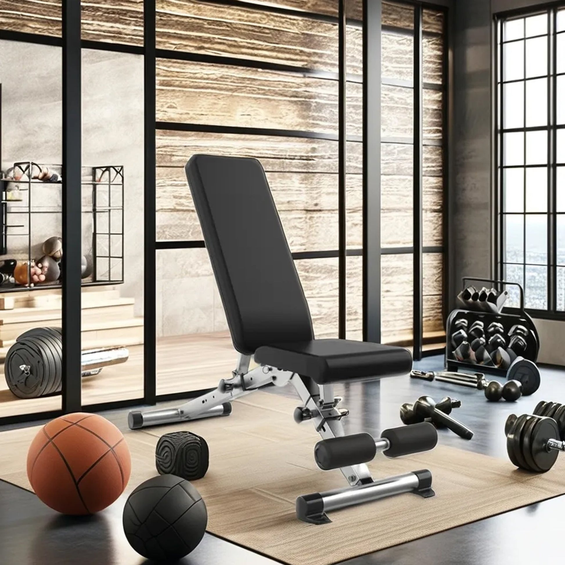 Multi-Functional Weight Bench with Barbell Rack & Dip Bars | Home Gym Bench for Core & Strength Training