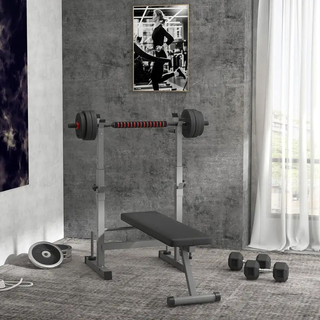 Heavy-Duty Foldable Workout Bench with Barbell Rack & Dip Station | Adjustable Strength Training Bench