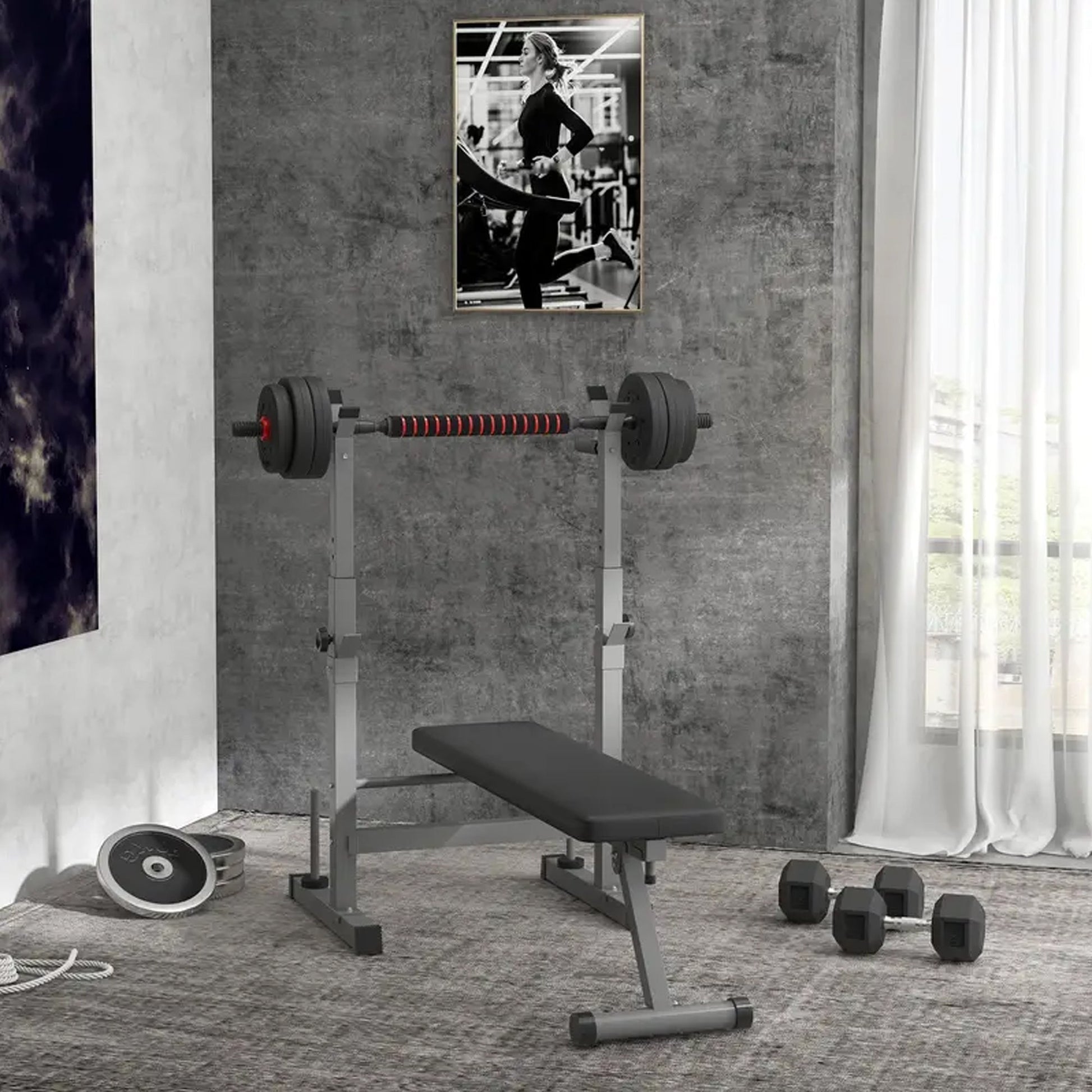 Heavy-Duty Foldable Workout Bench with Barbell Rack & Dip Station | Adjustable Strength Training Bench