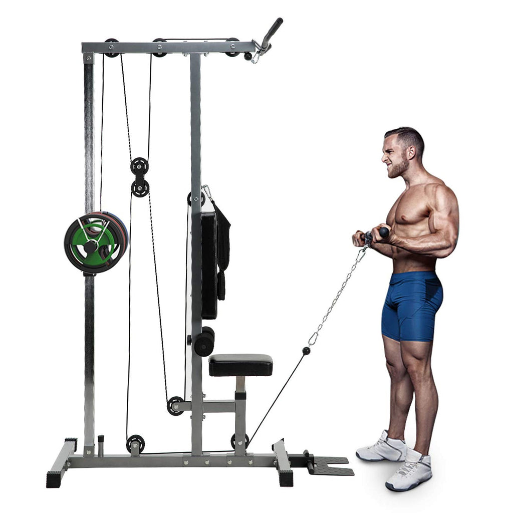 Adjustable LAT Pulldown Machine – Dual Pulley Cable System with Seat for Home Workout Station