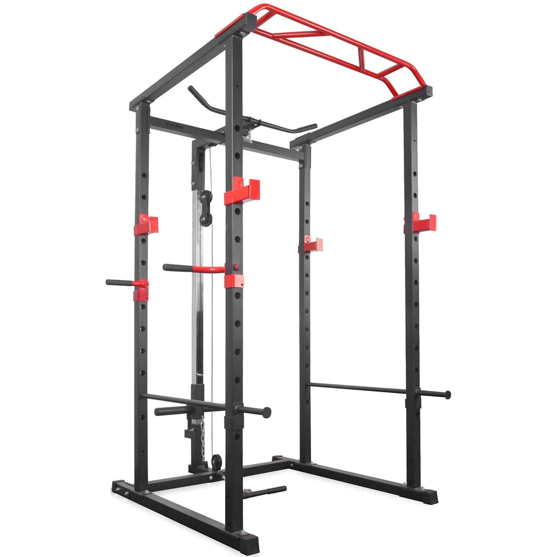 All-in-One Power Rack Cage | Adjustable Multi Gym System with Cable Pulley, Barbell Support & Pull-Up Bar