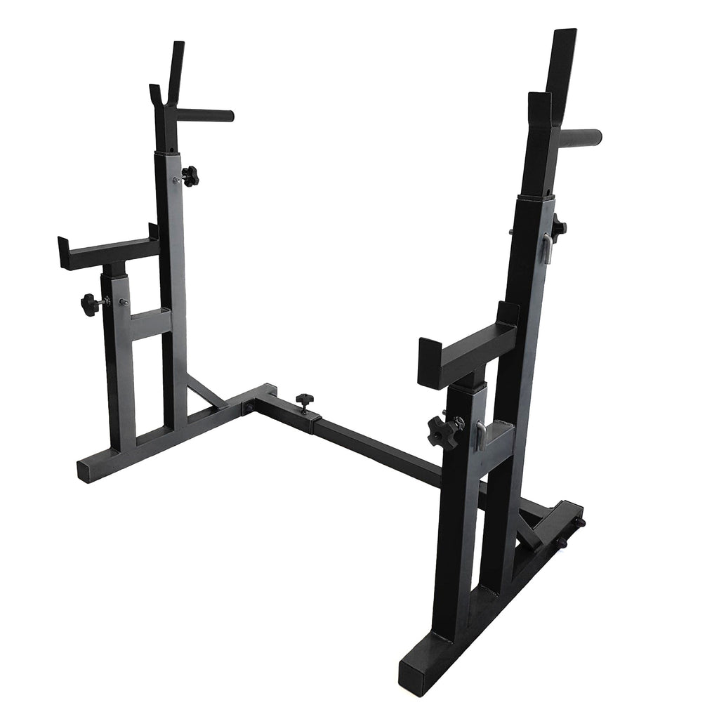 All-in-One Adjustable Barbell Stand | Squat & Bench Press Rack with Dip Handles & Spotter Arms | Heavy-Duty Strength Station for Home Gyms