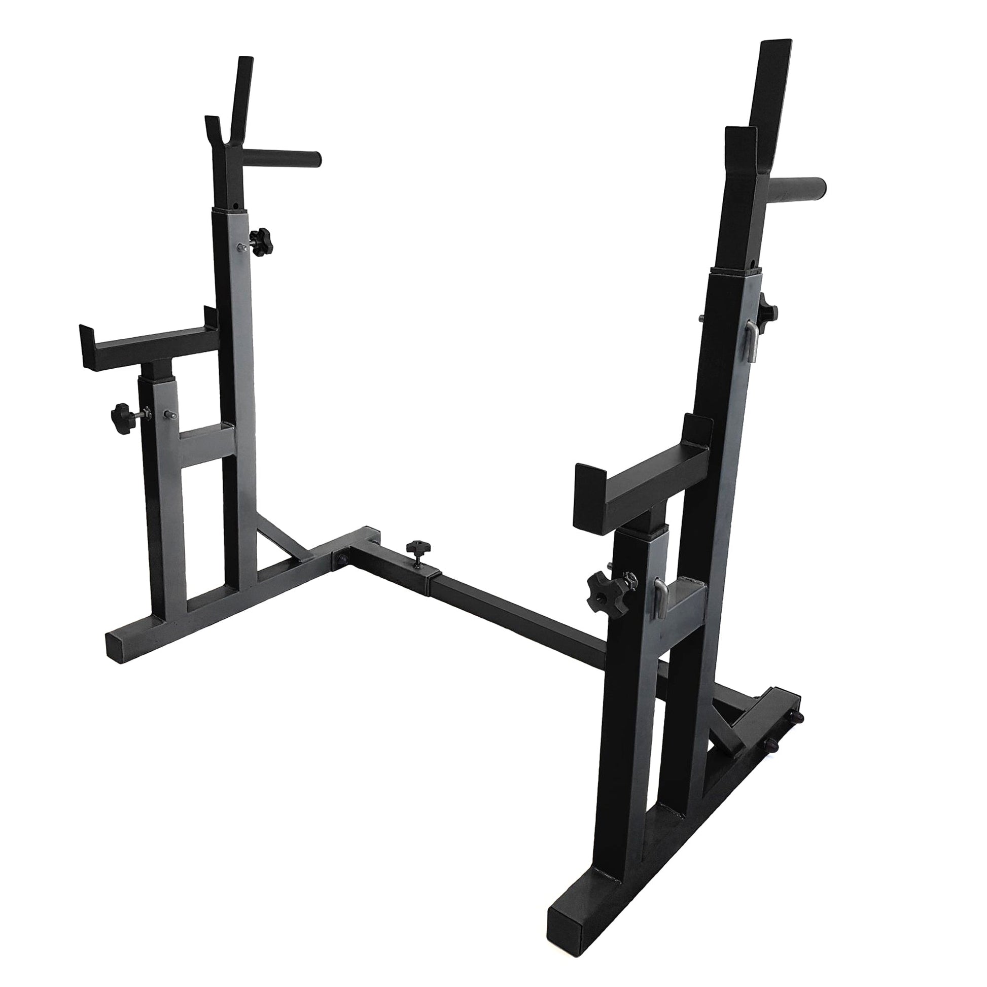 All-in-One Adjustable Barbell Stand | Squat & Bench Press Rack with Dip Handles & Spotter Arms | Heavy-Duty Strength Station for Home Gyms