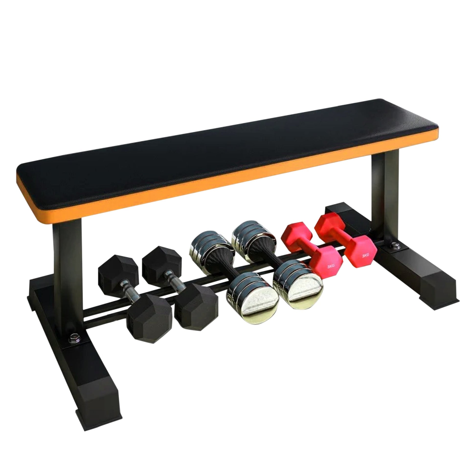 Ultra-Stable Flat Weight Bench with Dumbbell Rack | Heavy-Duty Strength Bench for Press & Training