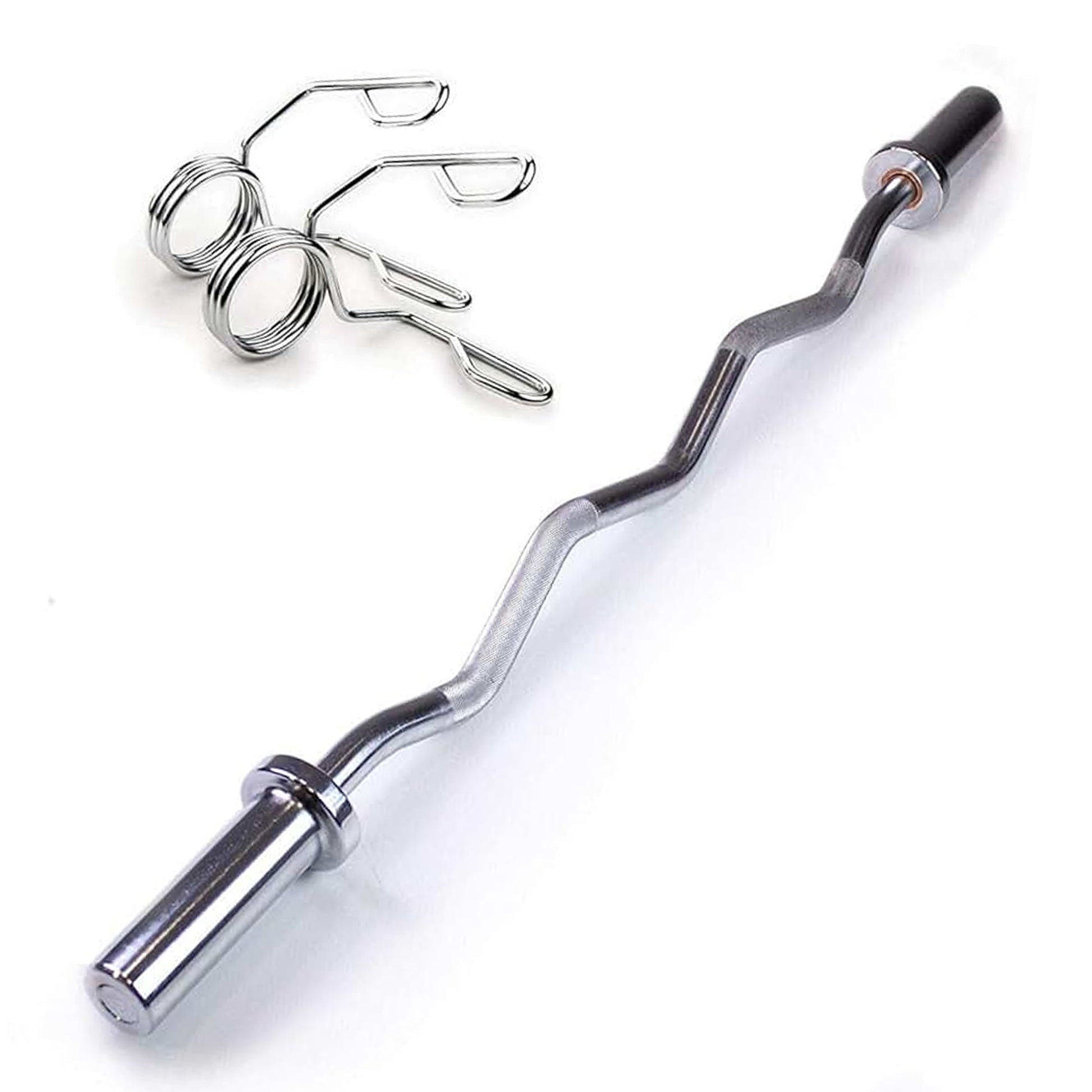 47" Olympic EZ Curl Bar – Chrome Barbell with Spring Collars | 2" Plate Compatible | Ideal for Bicep Curls, Squats & Power Training