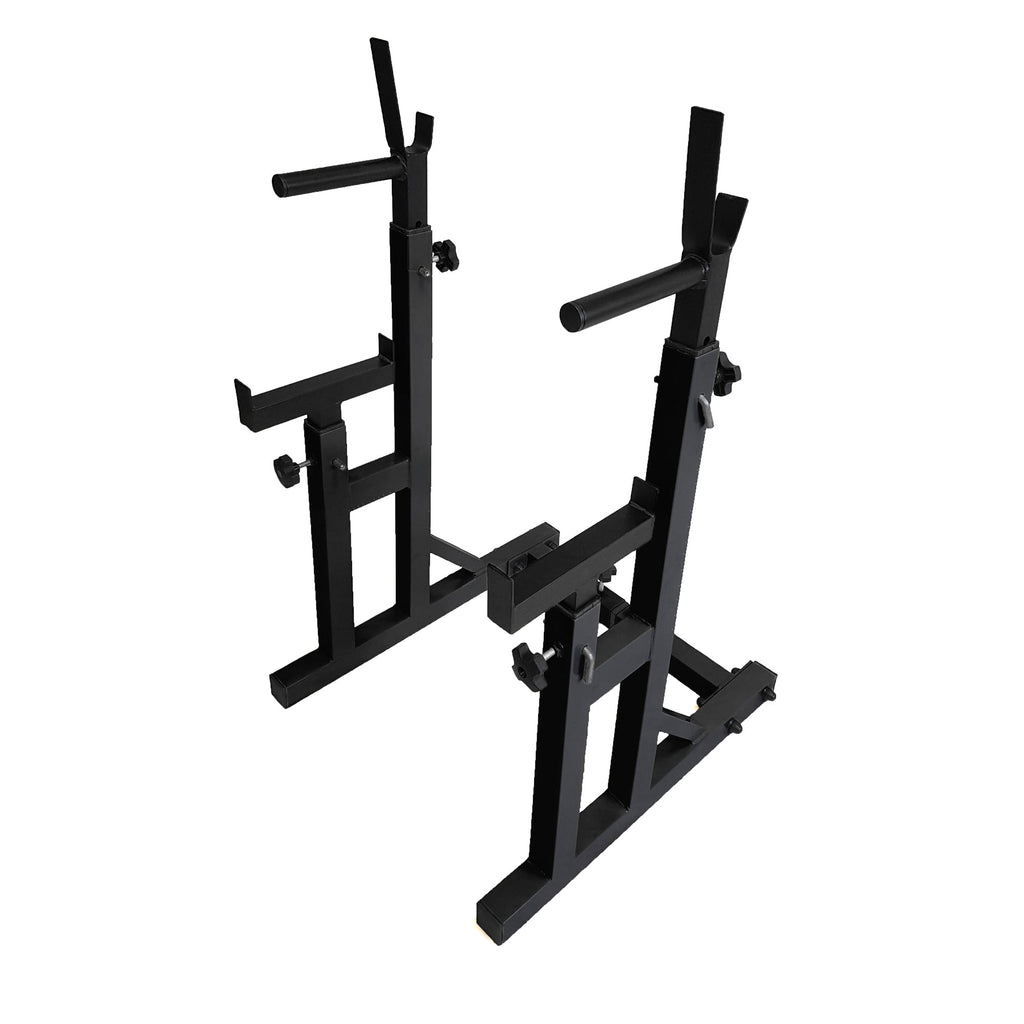 All-in-One Adjustable Barbell Stand | Squat & Bench Press Rack with Dip Handles & Spotter Arms | Heavy-Duty Strength Station for Home Gyms