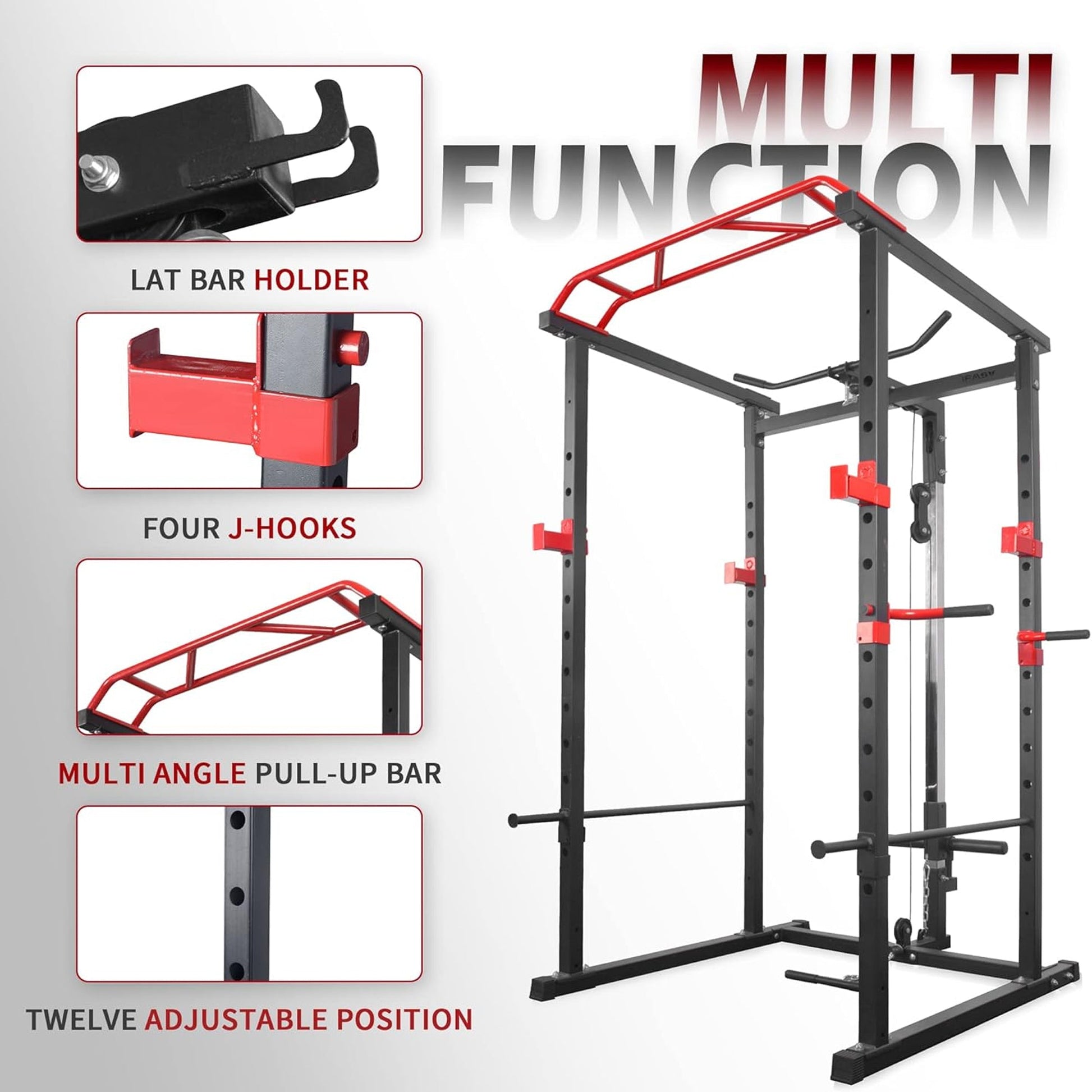 All-in-One Power Rack Cage | Adjustable Multi Gym System with Cable Pulley, Barbell Support & Pull-Up Bar