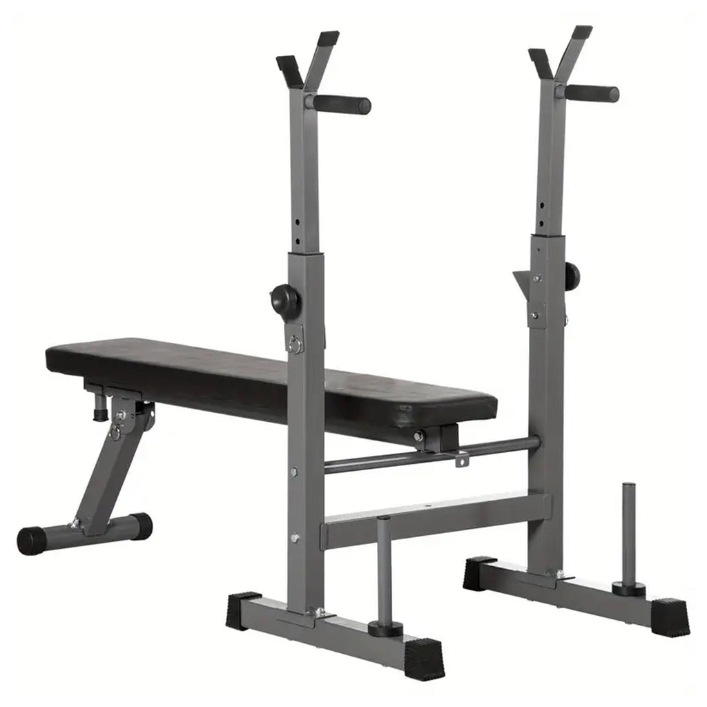 Heavy-Duty Foldable Workout Bench with Barbell Rack & Dip Station | Adjustable Strength Training Bench