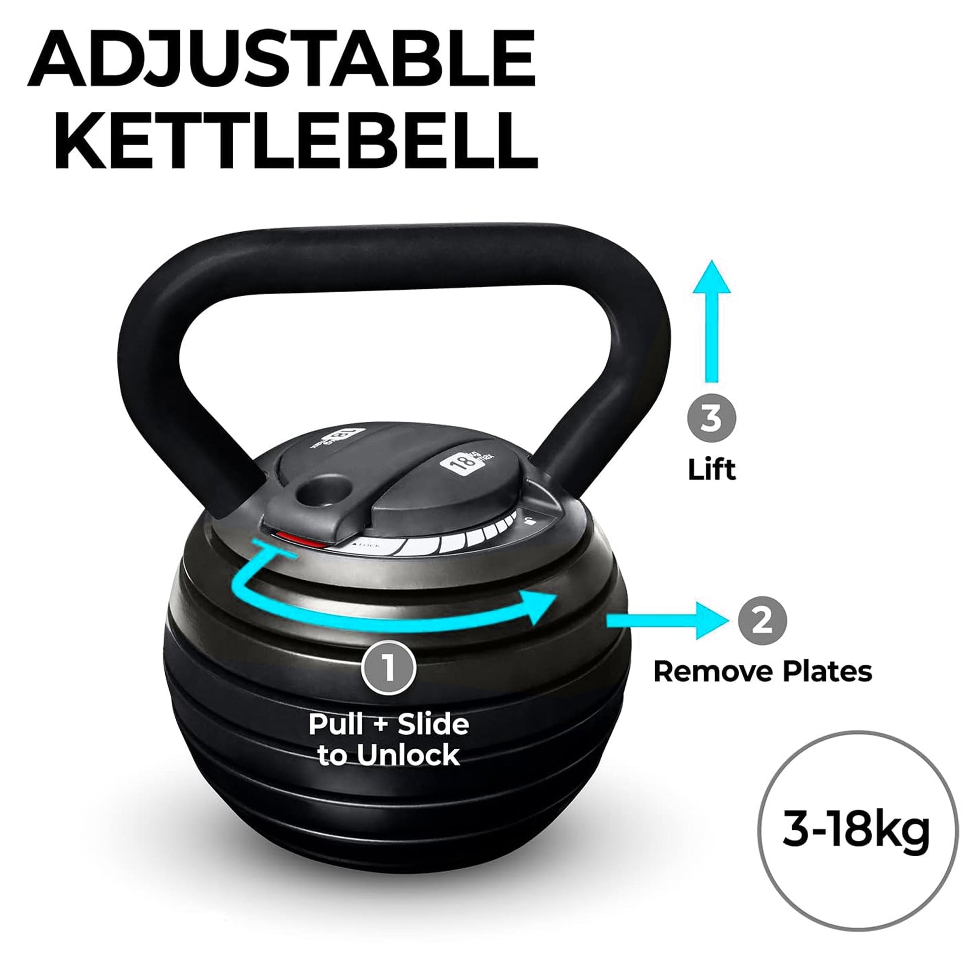 Durable Adjustable Kettlebell Set 18kg – Quick-Lock Strength Trainer for Home Gym Workouts & Full-Body Conditioning