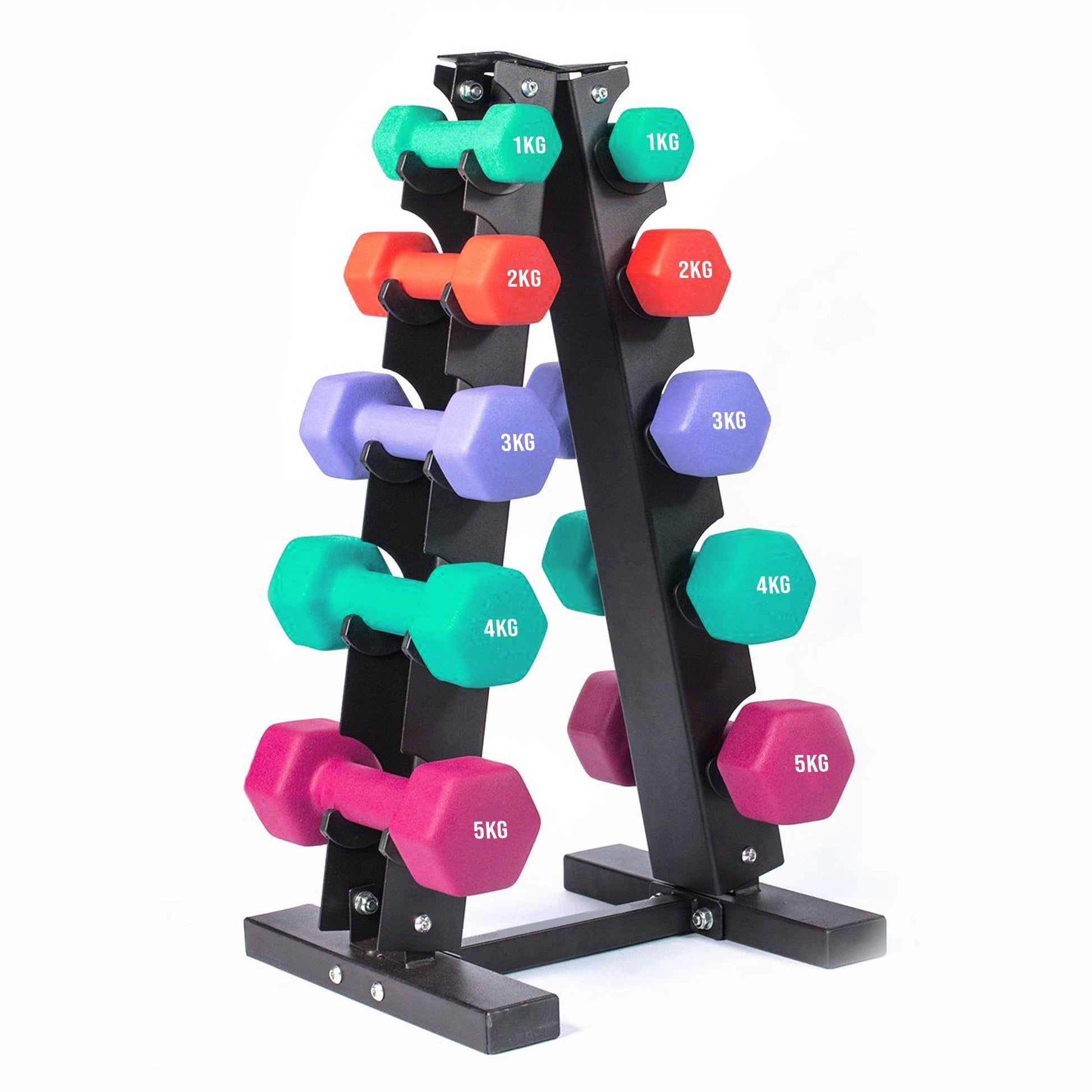 Heavy Duty Neoprene Dumbbell Rack – 3/5 Tier Dumbbell Stand for Space-Saving Home Gym Storage | Dumbbells Optional