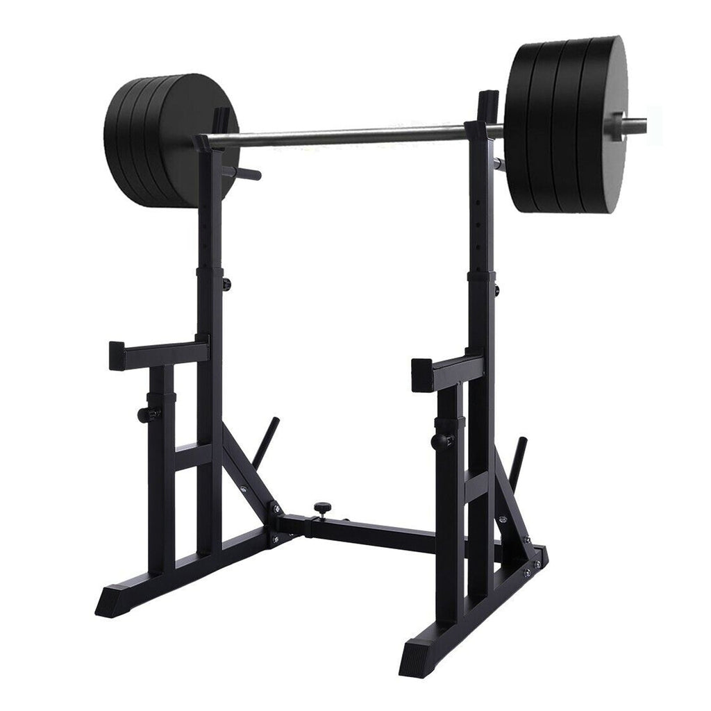 All-in-One Adjustable Barbell Stand | Squat & Bench Press Rack with Dip Handles & Spotter Arms | Heavy-Duty Strength Station for Home Gyms