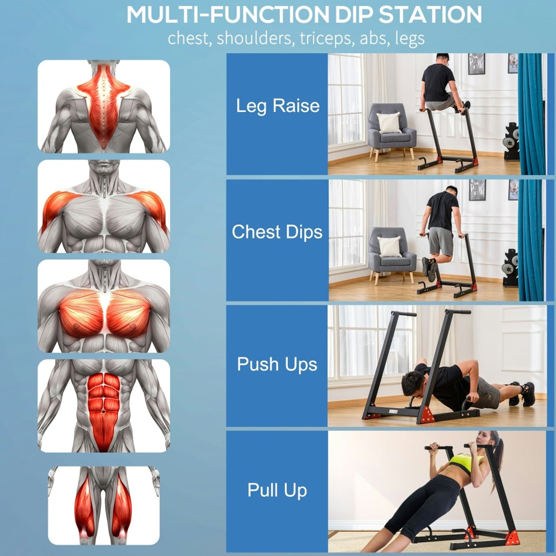 Heavy Duty Dip Station for Home Gym – Upper Body Workout Stand for Triceps, Chest & Core | Compact Multi-Function Strength Training Bar