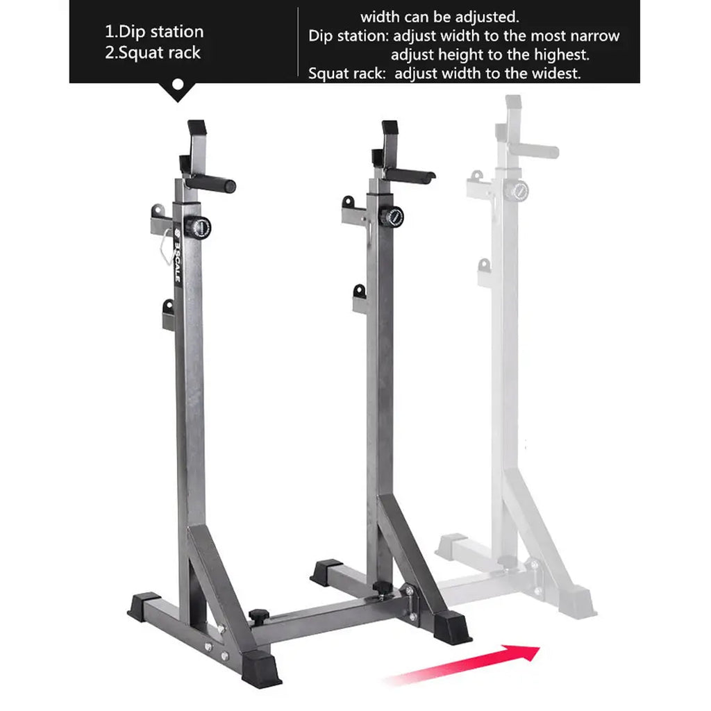 Adjustable Half Squat Rack | Heavy-Duty Barbell Stand with Dip Handles & Safety Spotters | 200KG Capacity for Strength Training