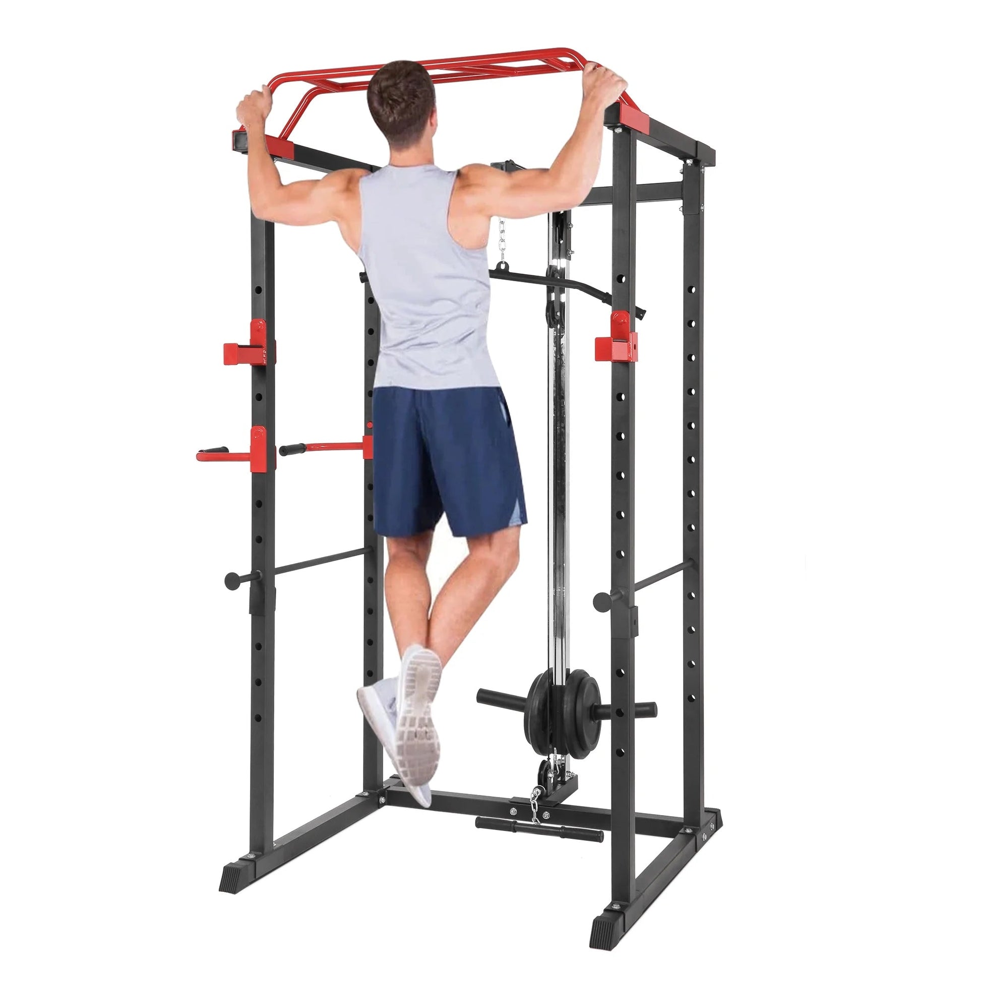 All-in-One Power Rack Cage | Adjustable Multi Gym System with Cable Pulley, Barbell Support & Pull-Up Bar