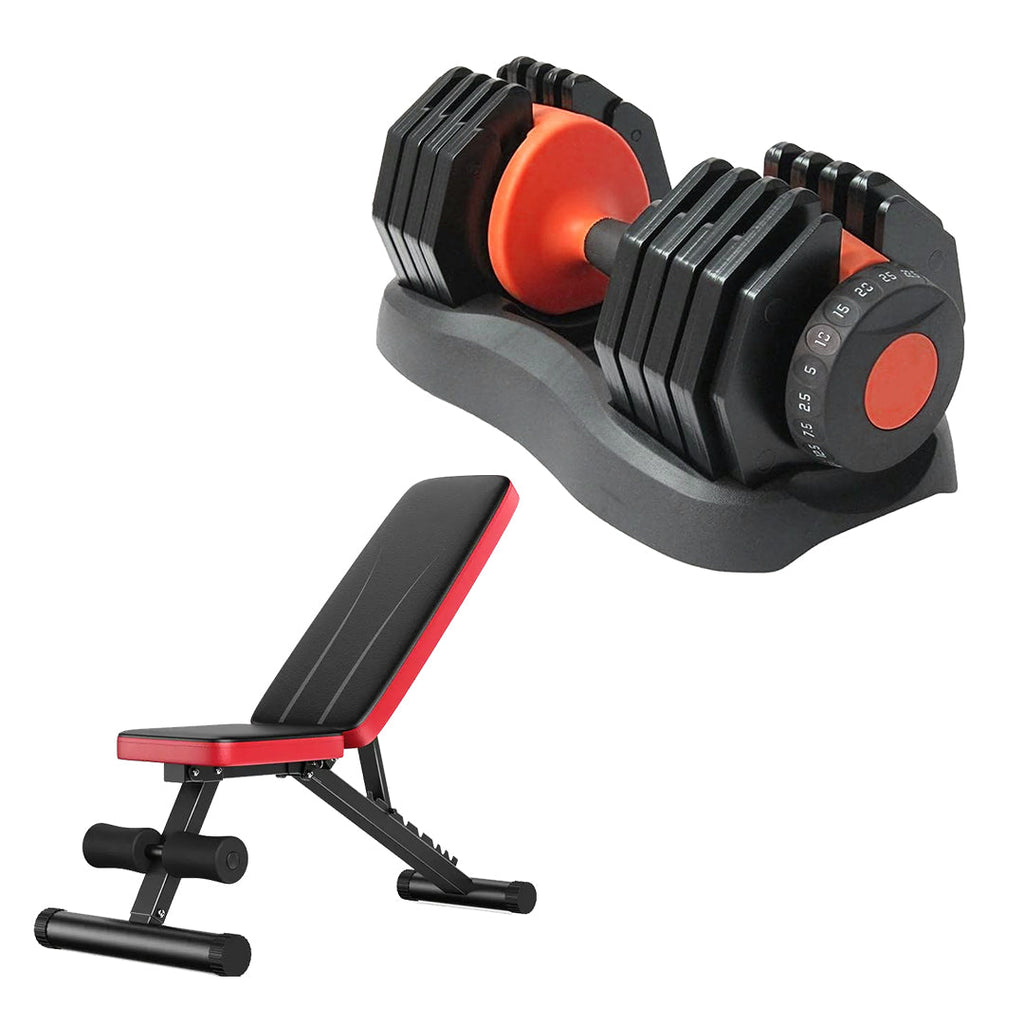 40KG (17-in-1) Adjustable Dumbbell with Smart Dial | All-in-One Strength Training Weight Set for Home Gym | Space-Saving, Heavy-Duty Design | Optional Bench & Rack for Men & Women