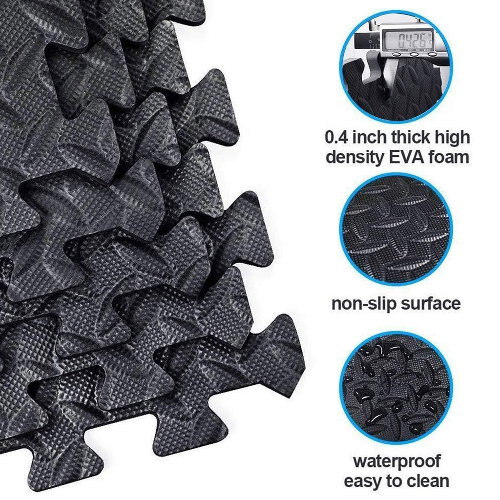 Interlocking EVA Foam Gym Tiles | 10mm Non-Slip Puzzle Flooring for Home & Fitness Spaces | Durable Black Exercise Tiles for Strength & Stability