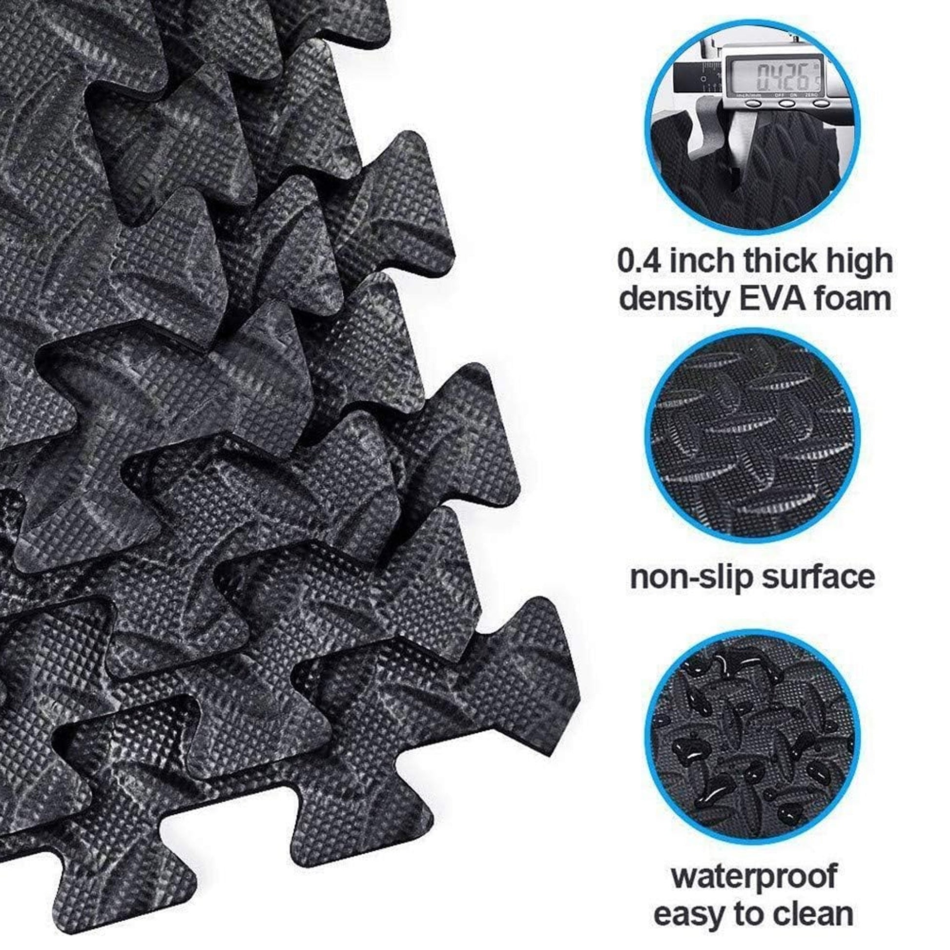Interlocking EVA Foam Gym Tiles | 10mm Non-Slip Puzzle Flooring for Home & Fitness Spaces | Durable Black Exercise Tiles for Strength & Stability