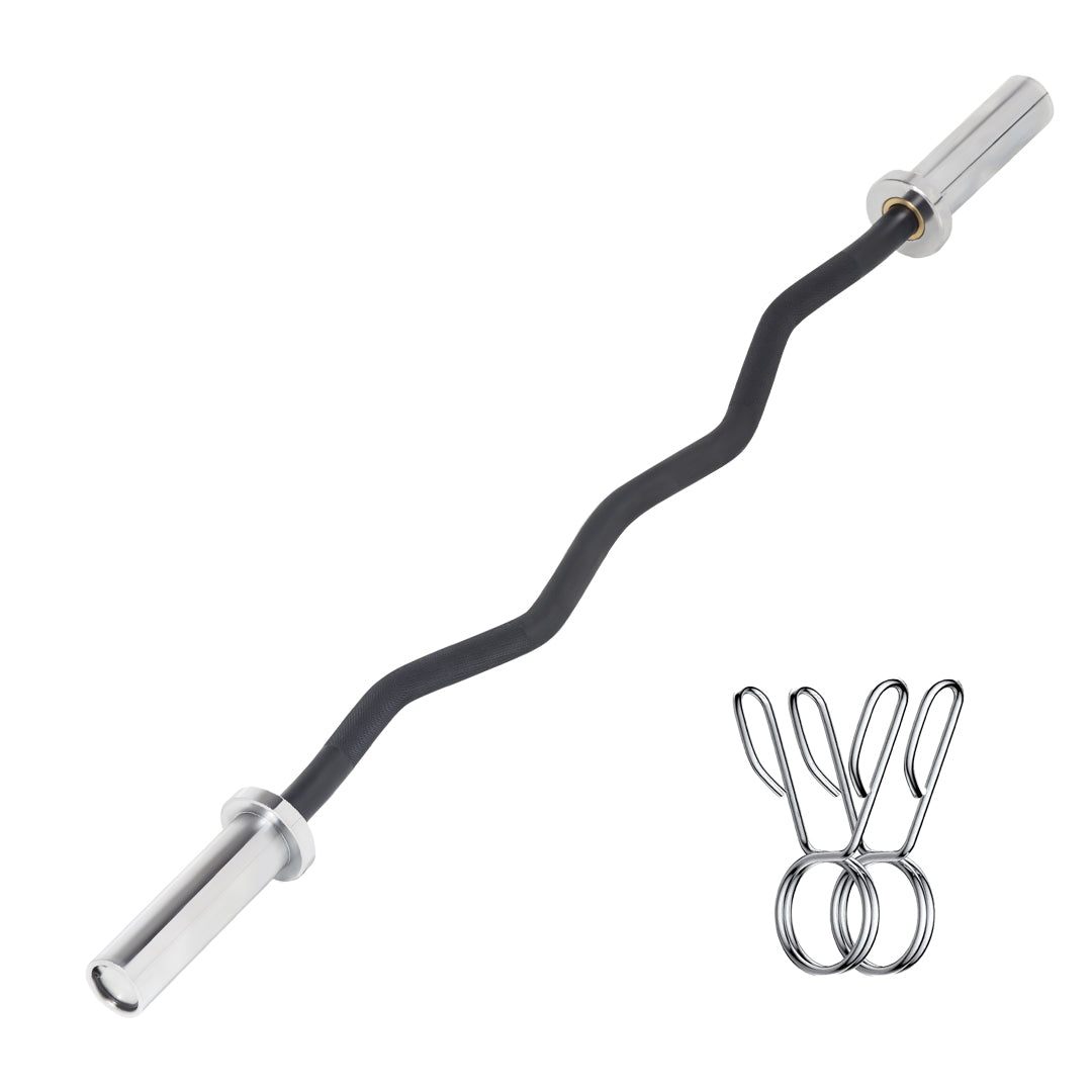47" Olympic EZ Curl Bar – Chrome Barbell with Spring Collars | 2" Plate Compatible | Ideal for Bicep Curls, Squats & Power Training