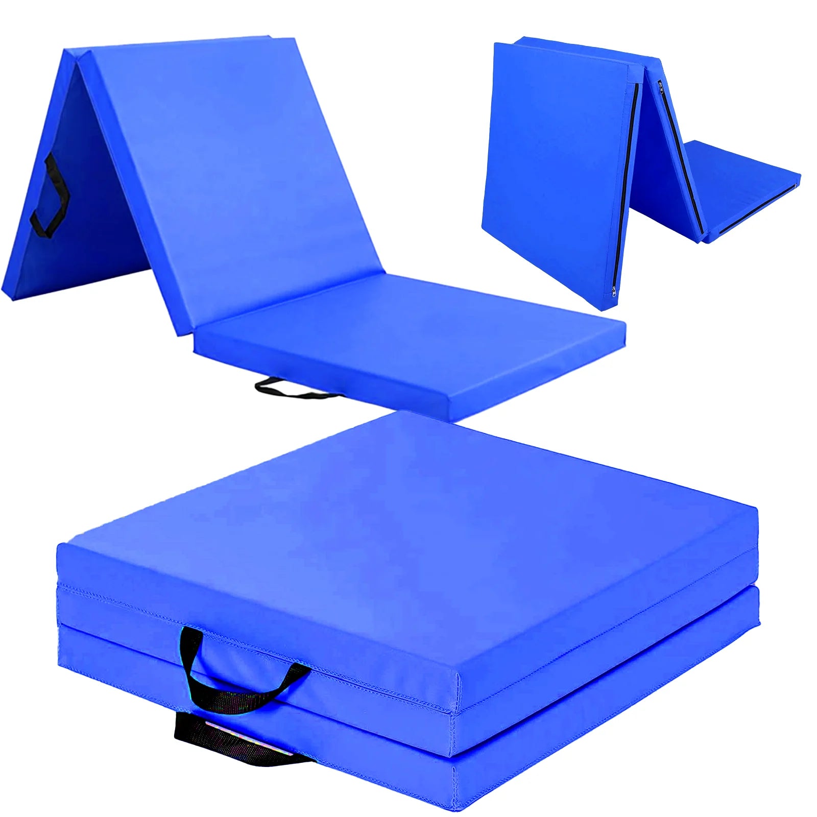 Tri Folding Yoga Mat 6FT Extra Thick 5cm PU Leather Foam Gym Crash Mat with Carry Handles Non Slip