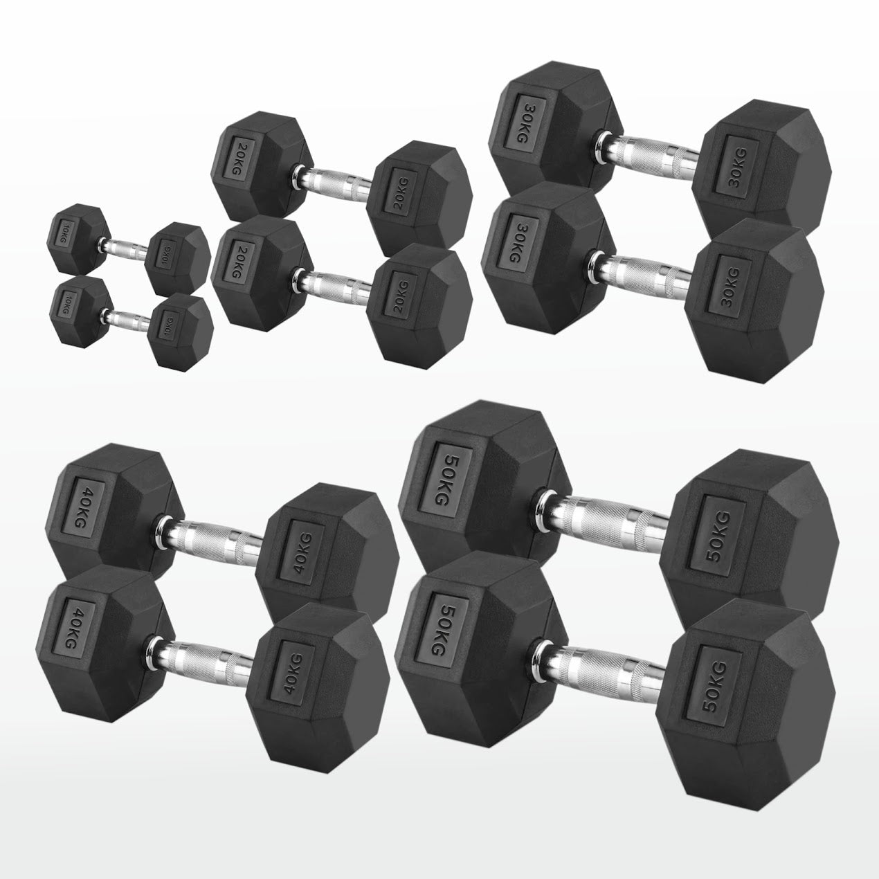 Hex Dumbbell Pairs & Sets 2.5kg–60kg – Rubber-Coated, Anti-Roll Weights with Rack Option – Home Gym Strength Training Dumbbell Set UK
