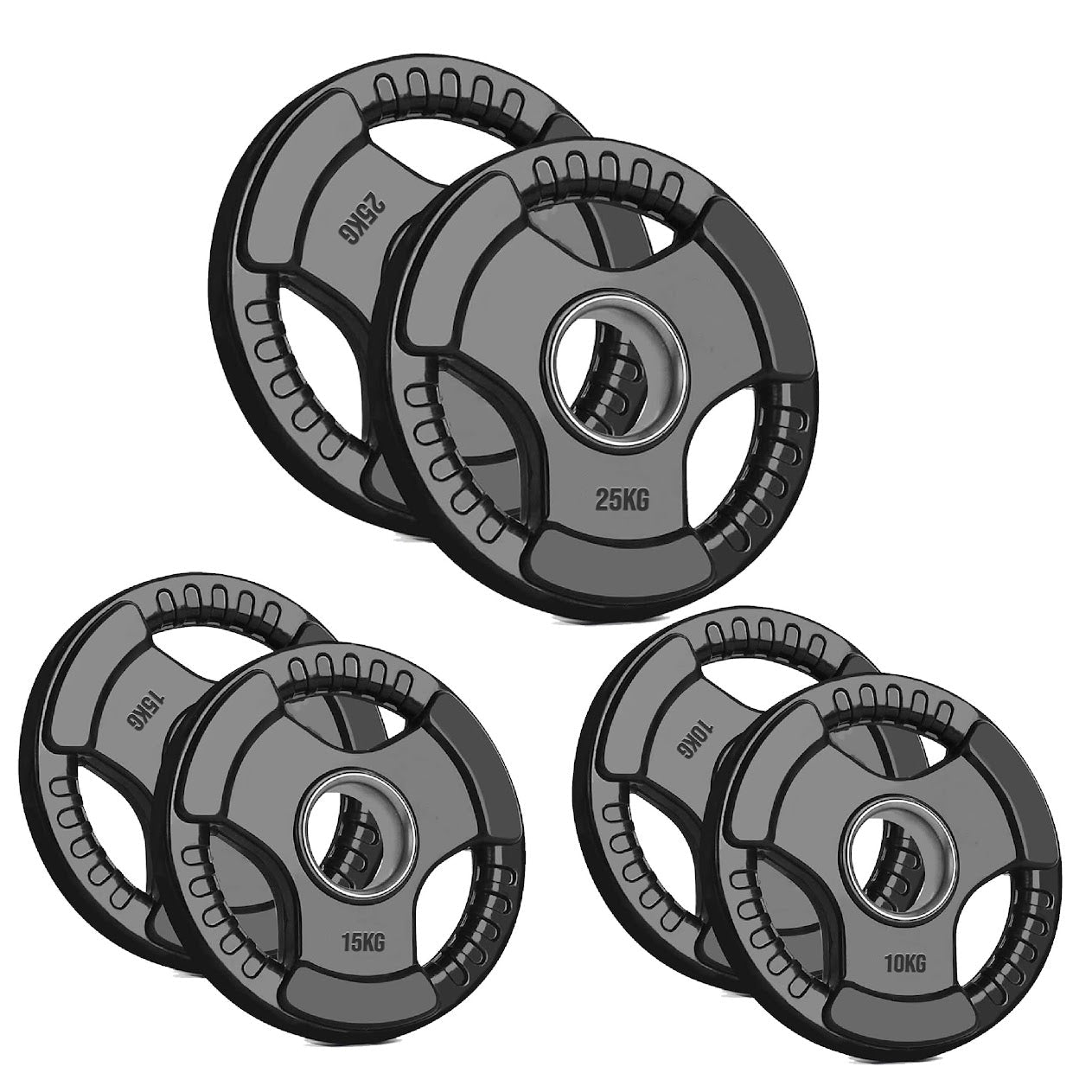 Olympic Tri-Grip Weight Plate – 2" Rubber-Coated Cast Iron Plate for Strength & Barbell Workouts | Versatile Grip Design for Lifts & Resistance Training