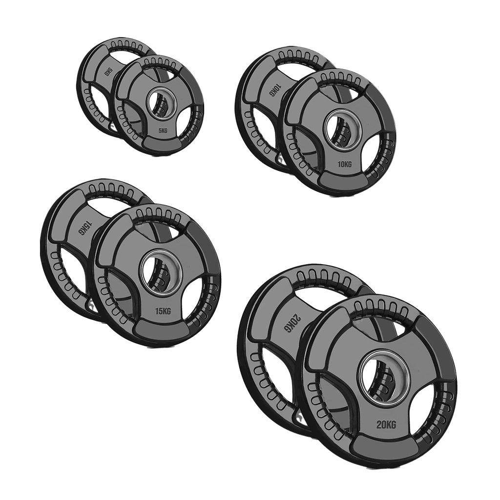 Olympic Tri-Grip Weight Plate – 2" Rubber-Coated Cast Iron Plate for Strength & Barbell Workouts | Versatile Grip Design for Lifts & Resistance Training