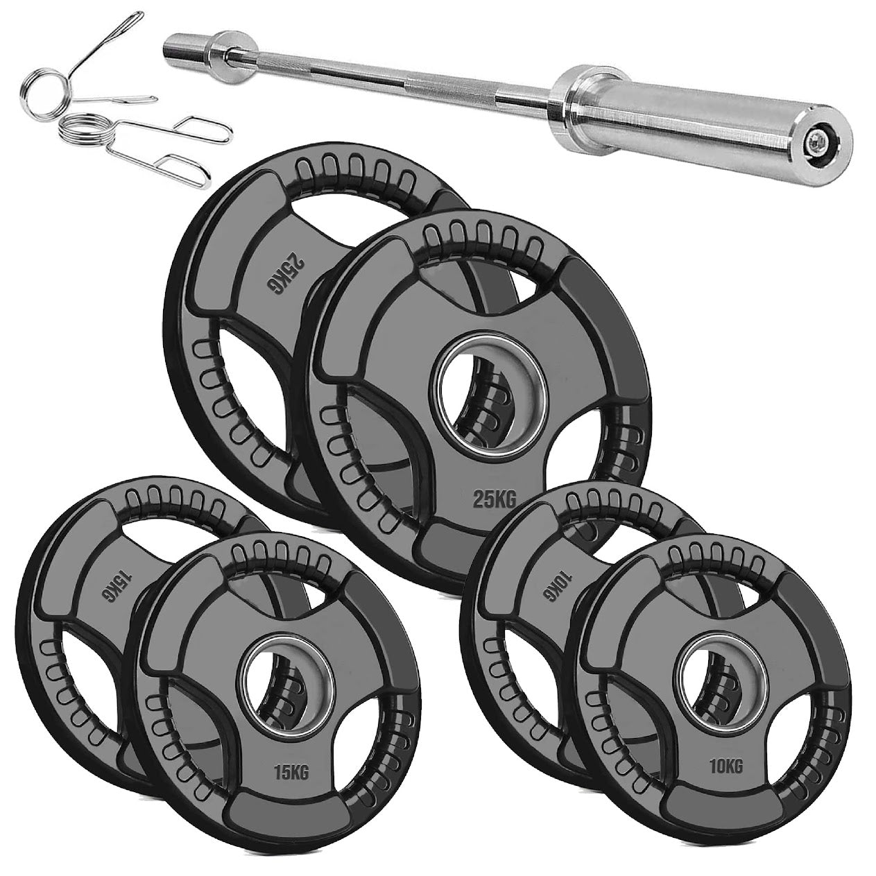 Olympic Tri-Grip Weight Plate – 2" Rubber-Coated Cast Iron Plate for Strength & Barbell Workouts | Versatile Grip Design for Lifts & Resistance Training