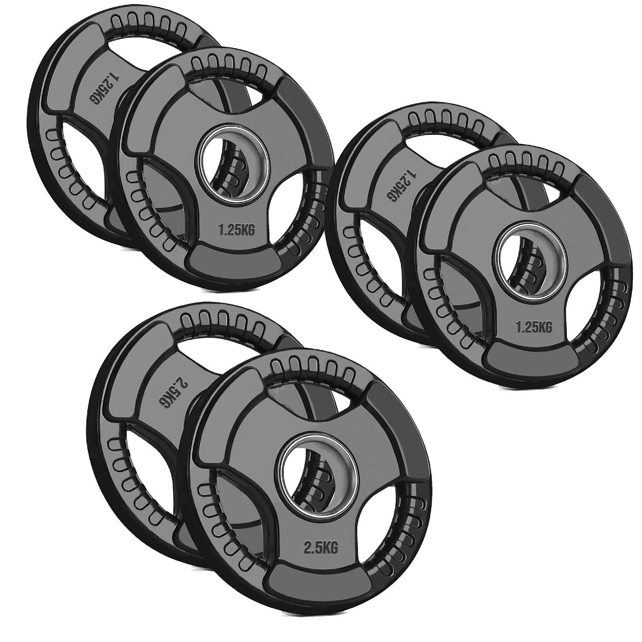 Olympic Tri-Grip Weight Plate – 2" Rubber-Coated Cast Iron Plate for Strength & Barbell Workouts | Versatile Grip Design for Lifts & Resistance Training