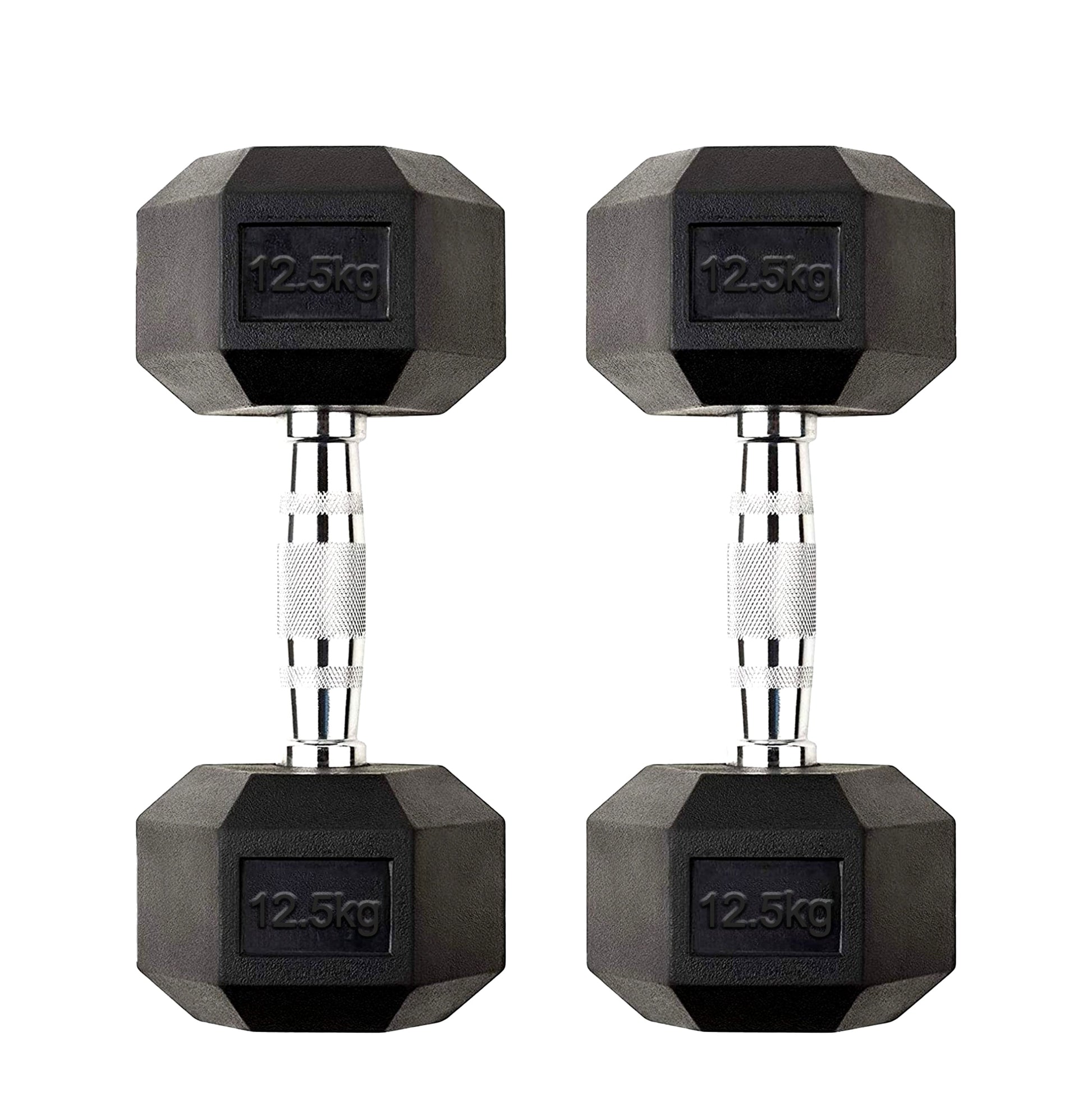 Durable 12.5 kg Rubber Coated Hex Dumbbell Pair – Solid Cast-Iron Core, Knurled Chrome Grip & Anti Roll Heads for Home Gym Strength Training