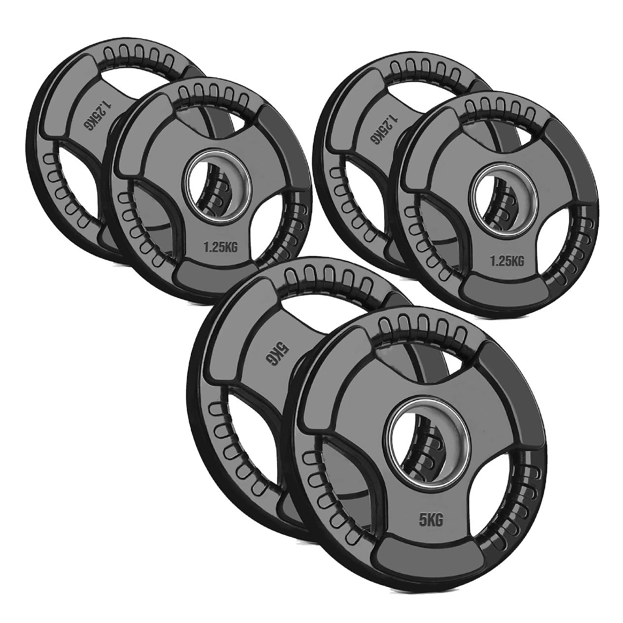 Olympic Tri-Grip Weight Plate – 2" Rubber-Coated Cast Iron Plate for Strength & Barbell Workouts | Versatile Grip Design for Lifts & Resistance Training