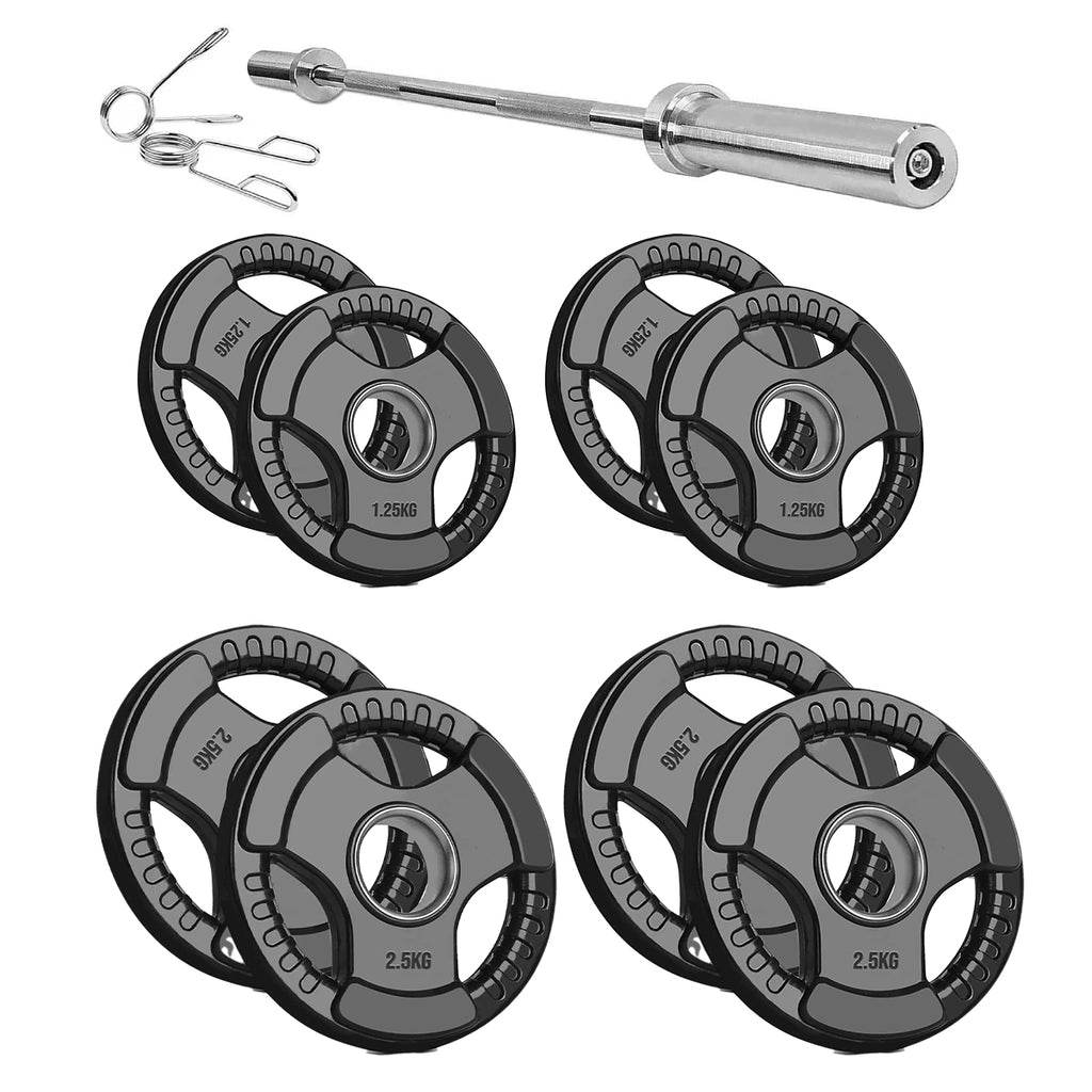 Olympic Tri-Grip Weight Plate – 2" Rubber-Coated Cast Iron Plate for Strength & Barbell Workouts | Versatile Grip Design for Lifts & Resistance Training