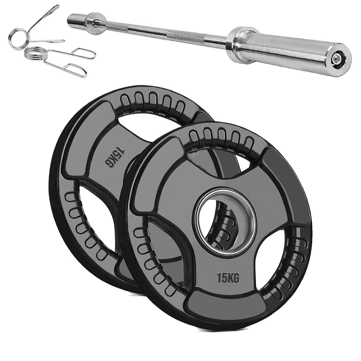 Olympic Tri-Grip Weight Plate – 2" Rubber-Coated Cast Iron Plate for Strength & Barbell Workouts | Versatile Grip Design for Lifts & Resistance Training