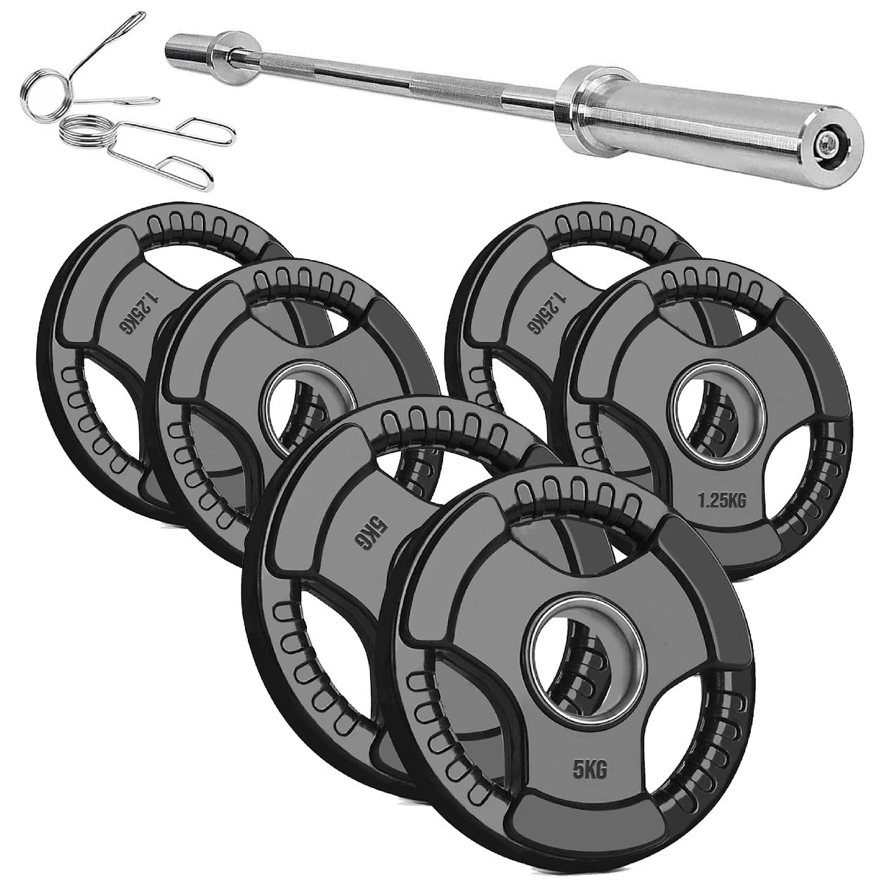 Olympic Tri-Grip Weight Plate – 2" Rubber-Coated Cast Iron Plate for Strength & Barbell Workouts | Versatile Grip Design for Lifts & Resistance Training