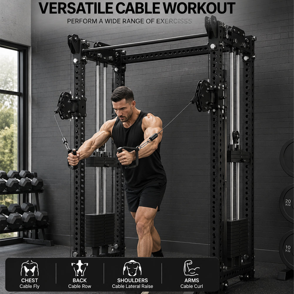 Full Body Power Cage Trainer with Pulley Crossover & Weight Stack Plates