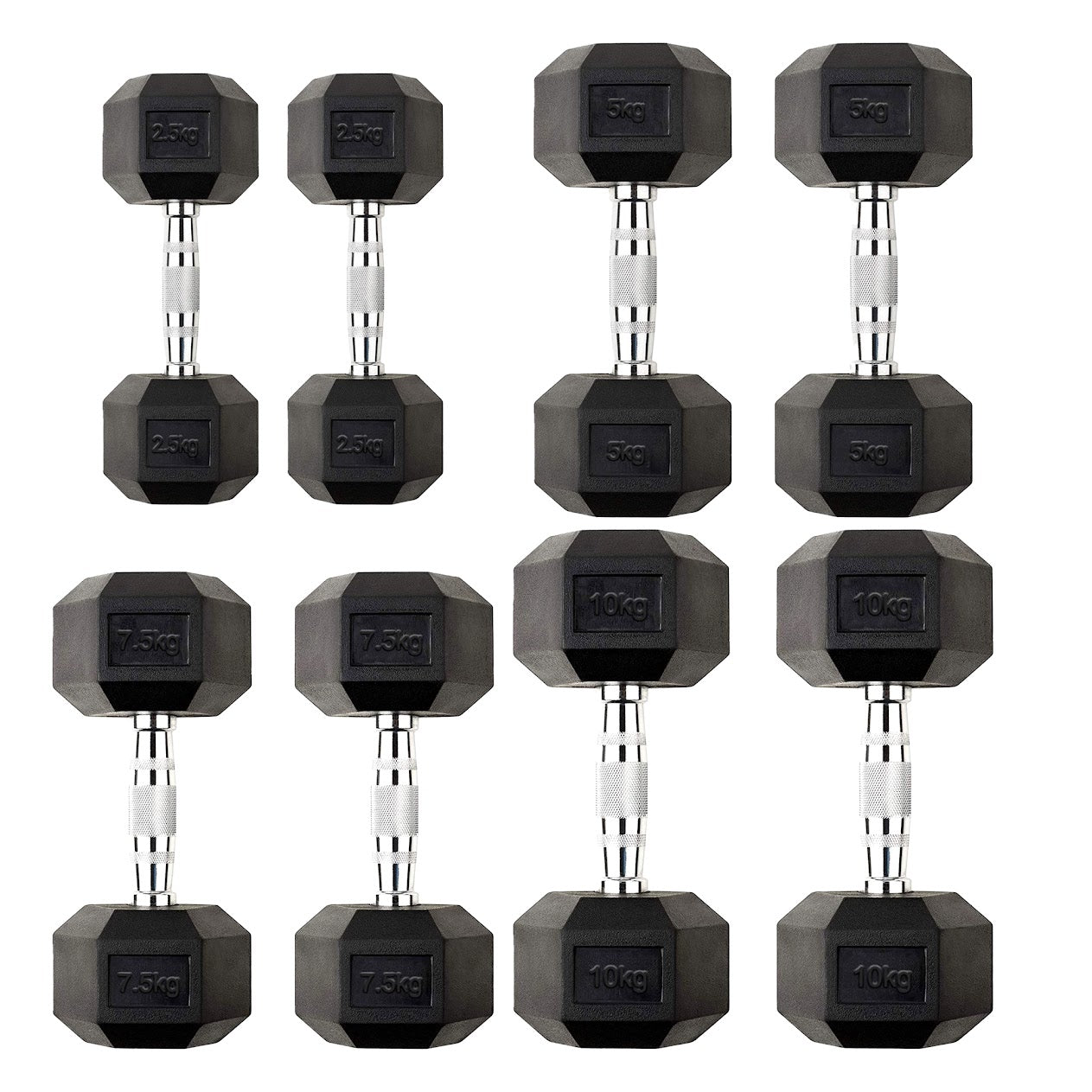 Hex Dumbbell Pairs & Sets 2.5kg–60kg – Rubber-Coated, Anti-Roll Weights with Rack Option – Home Gym Strength Training Dumbbell Set UK