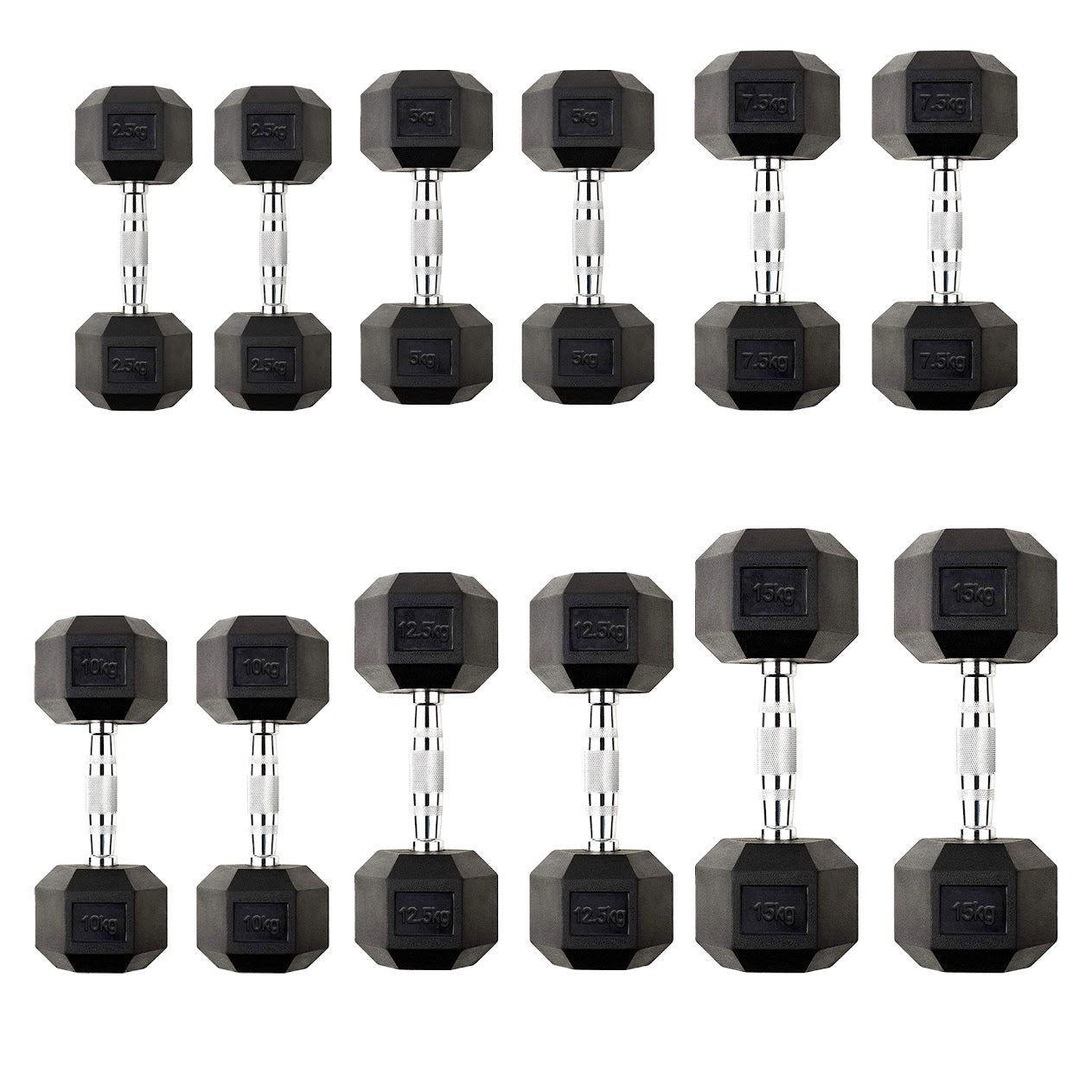 Hex Dumbbell Pairs & Sets 2.5kg–60kg – Rubber-Coated, Anti-Roll Weights with Rack Option – Home Gym Strength Training Dumbbell Set UK