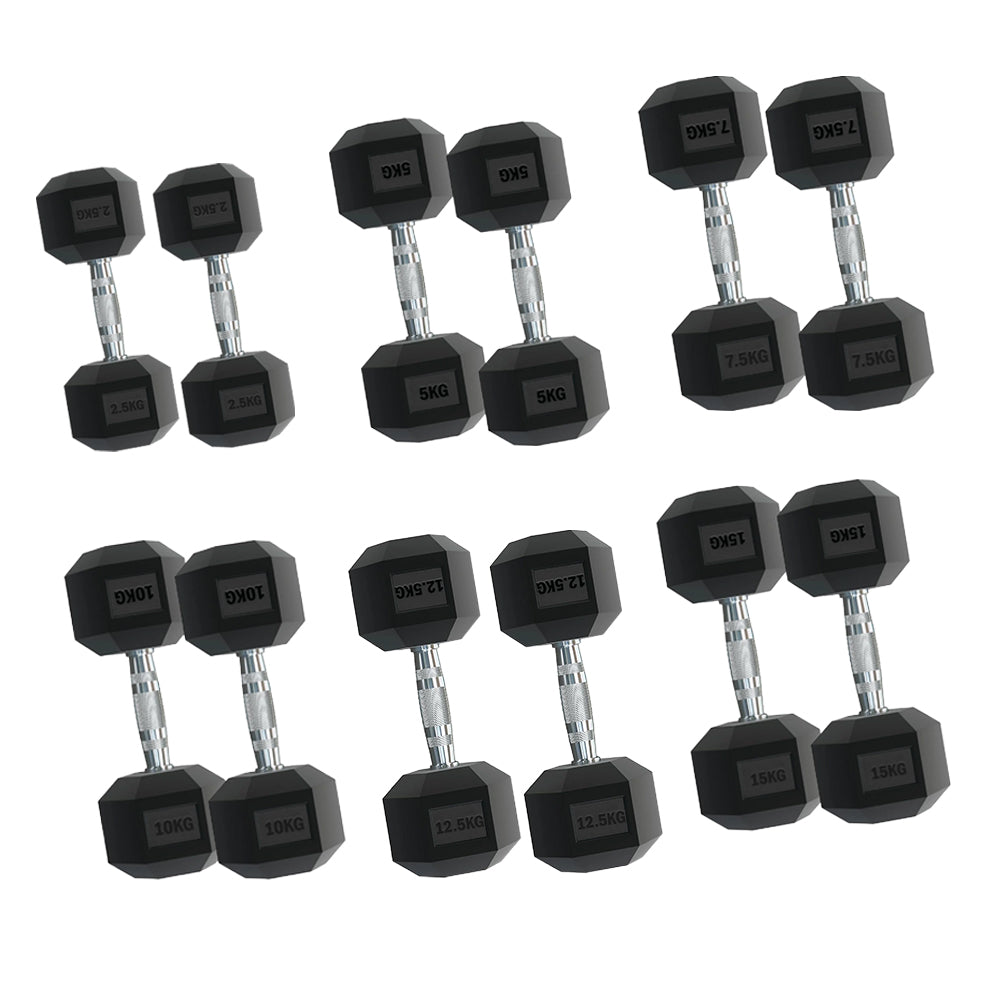 Build strength with 6-Pair Hex Dumbbells (2.5kg–30kg) – Rubber-Coated, Anti-Roll Weights with Optional Vertical Rack for Compact Storage & Home Gym Workouts