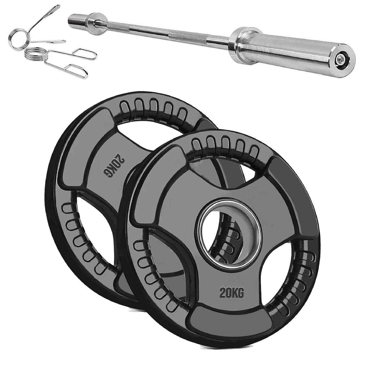 Olympic Tri-Grip Weight Plate – 2" Rubber-Coated Cast Iron Plate for Strength & Barbell Workouts | Versatile Grip Design for Lifts & Resistance Training