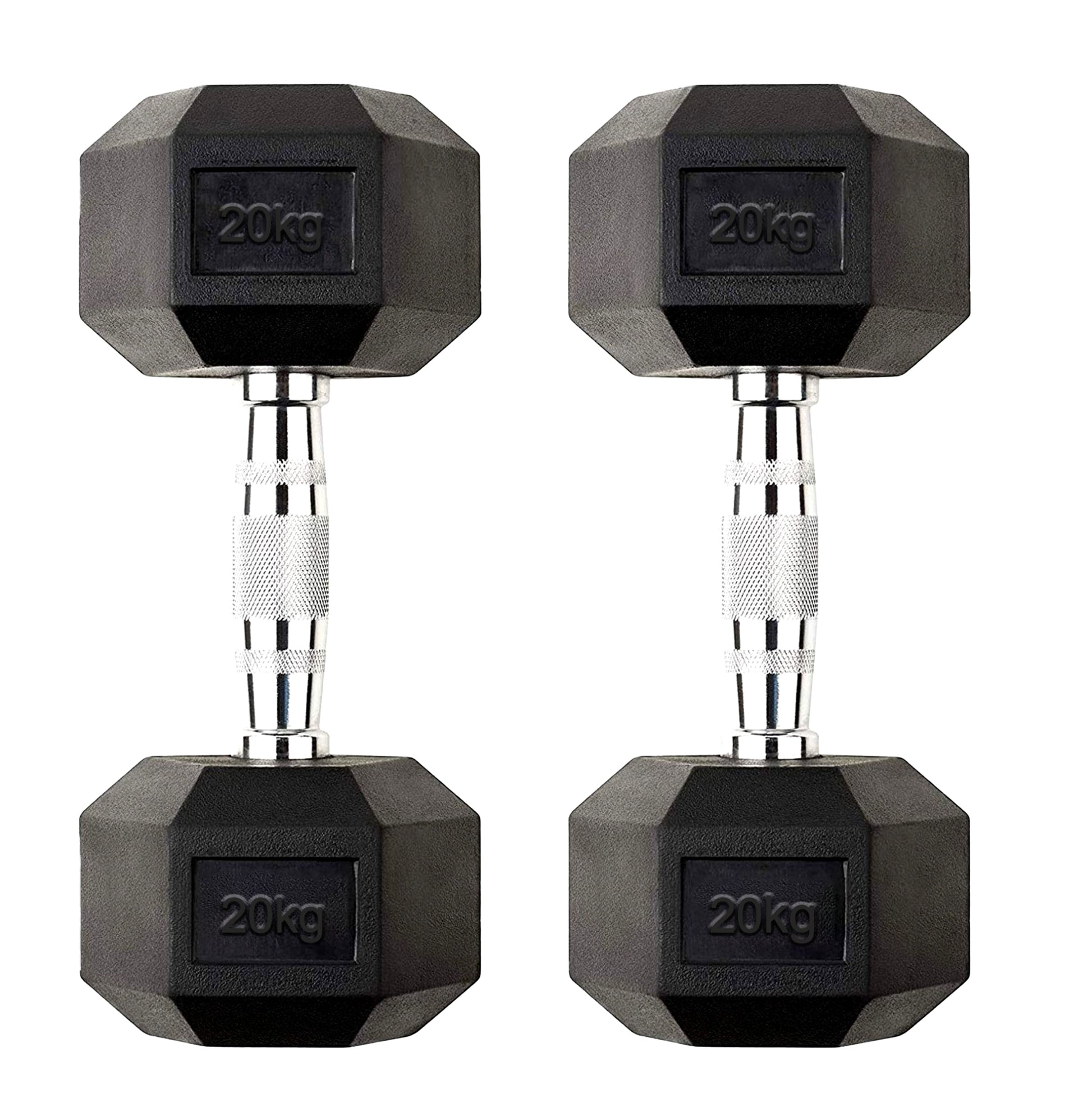 Powerboost 20 kg Rubber Coated Hex Dumbbell Pair – Cast-Iron Core, Anti Roll Heads & Knurled Chrome Grip