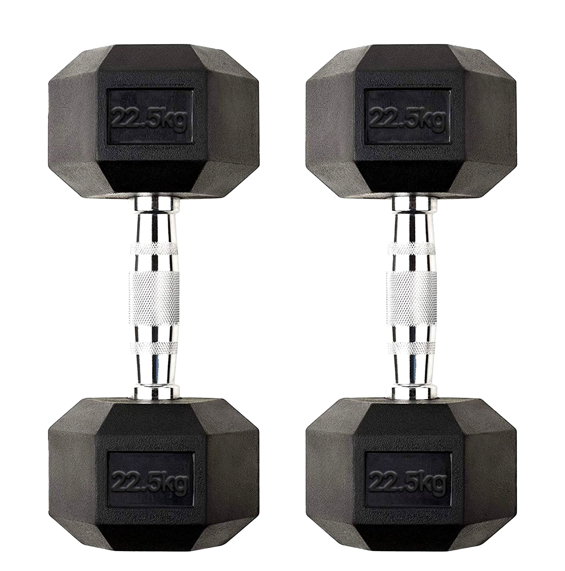 Elite 22.5 kg Rubber Coated Hex Dumbbell Pair – Cast-Iron Core, Anti Roll Heads & Knurled Chrome Handle