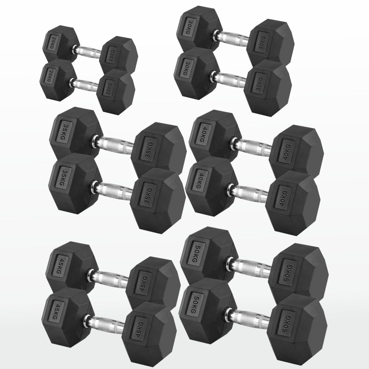 Hex Dumbbell Pairs & Sets 2.5kg–60kg – Rubber-Coated, Anti-Roll Weights with Rack Option – Home Gym Strength Training Dumbbell Set UK