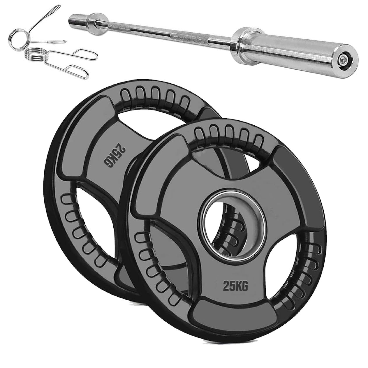 Olympic Tri-Grip Weight Plate – 2" Rubber-Coated Cast Iron Plate for Strength & Barbell Workouts | Versatile Grip Design for Lifts & Resistance Training