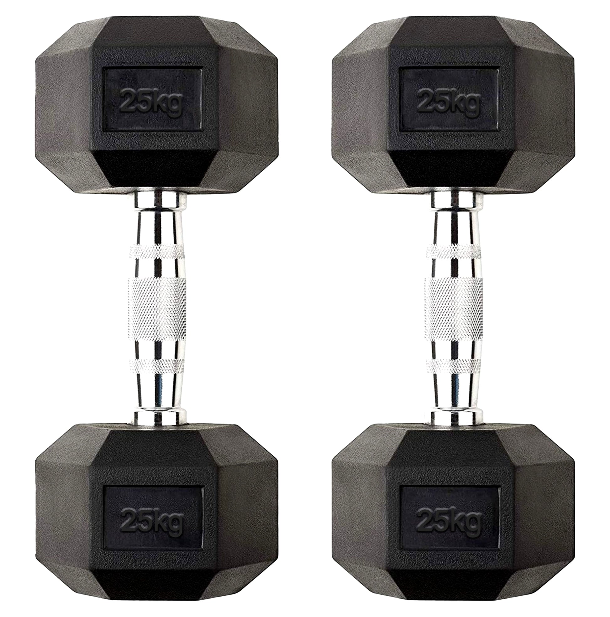 Superior 25 kg Rubber Coated Hex Dumbbell – Cast Iron Core, Anti Roll Heads & Knurled Chrome Grip for Serious Strength