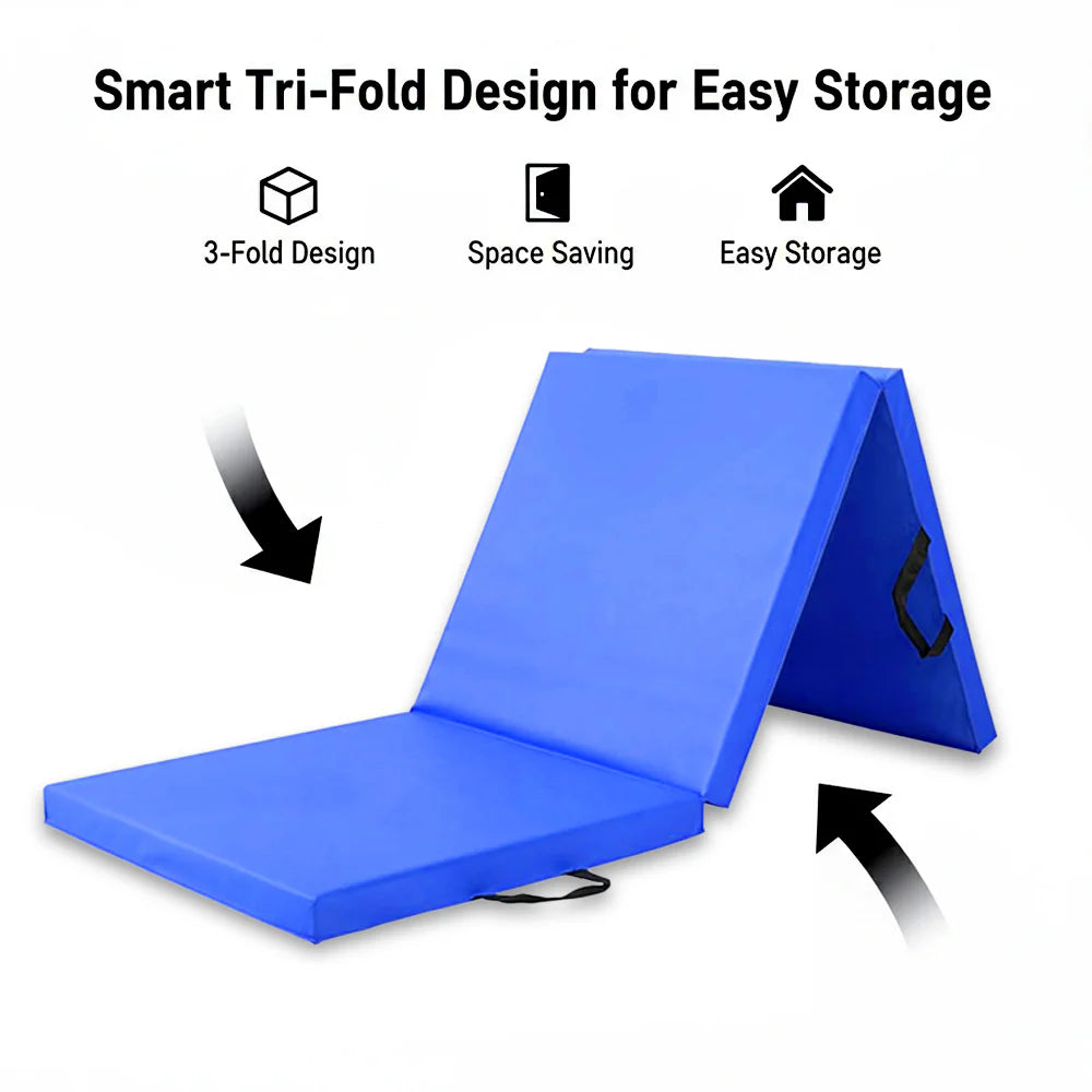 Tri Folding Yoga Mat 6FT Extra Thick 5cm PU Leather Foam Gym Crash Mat with Carry Handles Non Slip
