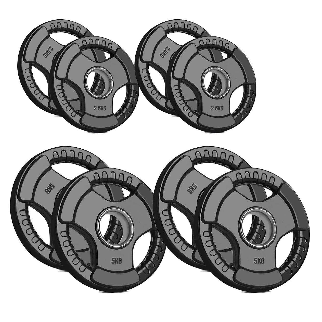 Olympic Tri-Grip Weight Plate – 2" Rubber-Coated Cast Iron Plate for Strength & Barbell Workouts | Versatile Grip Design for Lifts & Resistance Training